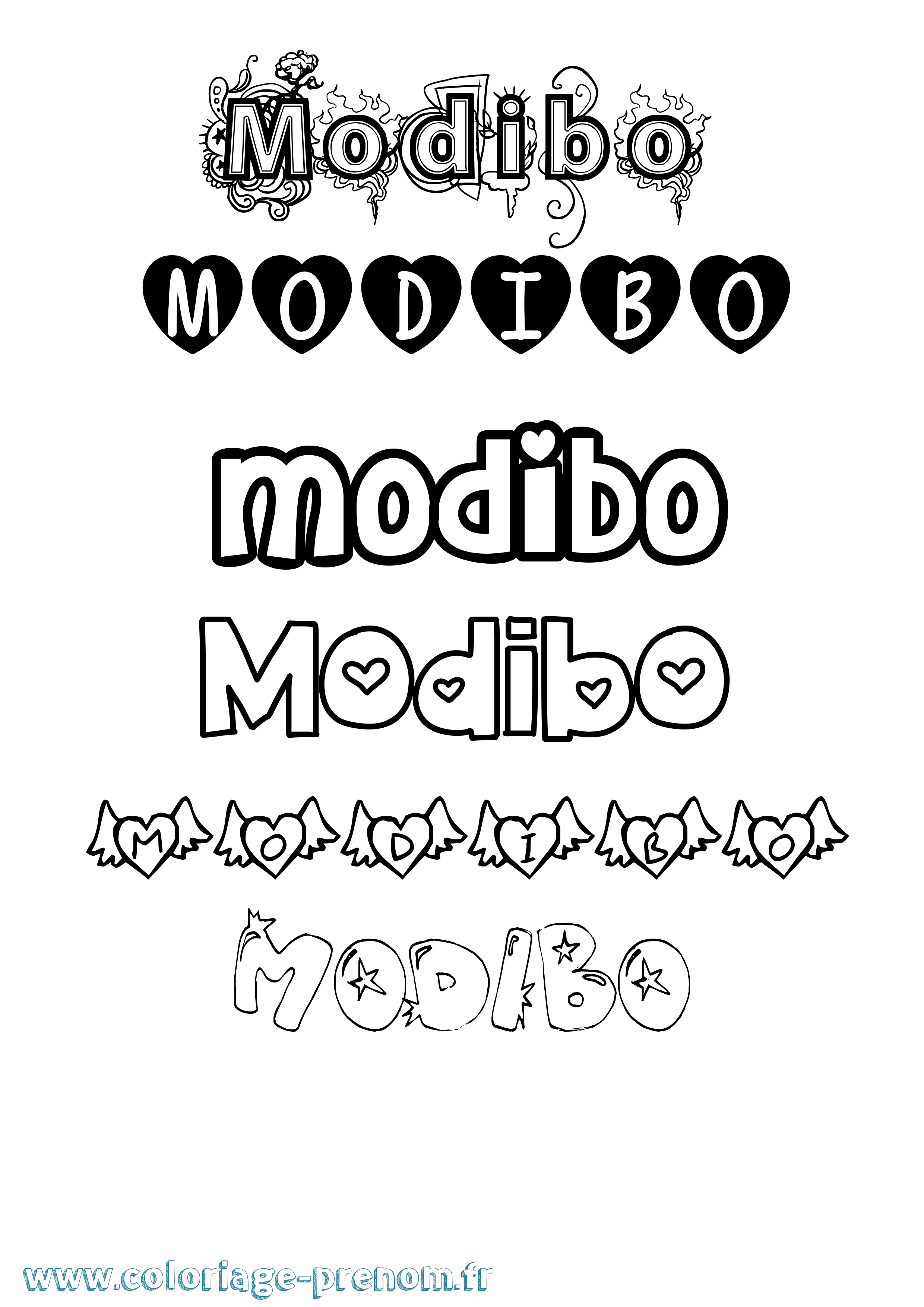 Coloriage prénom Modibo Girly