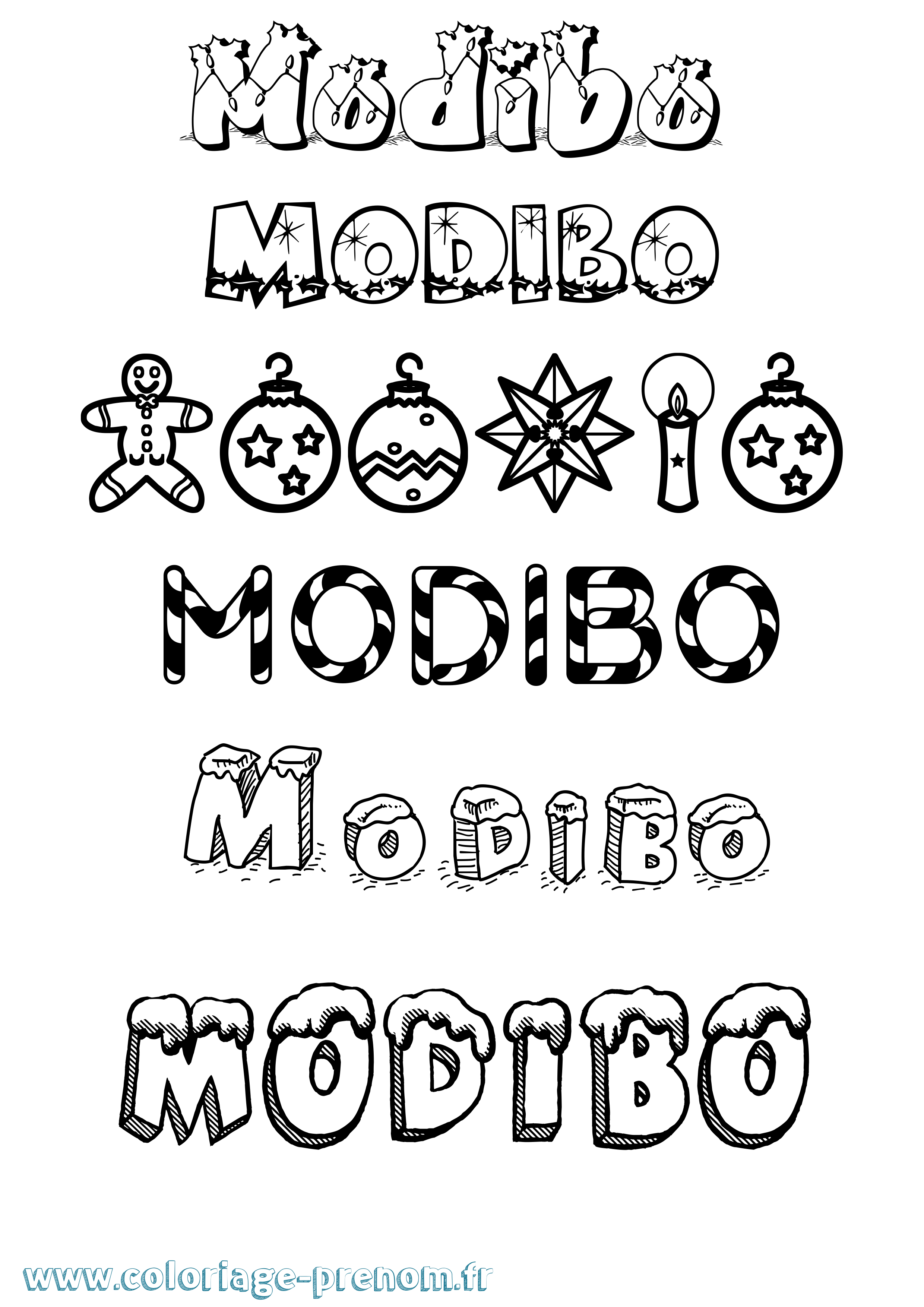 Coloriage prénom Modibo Noël
