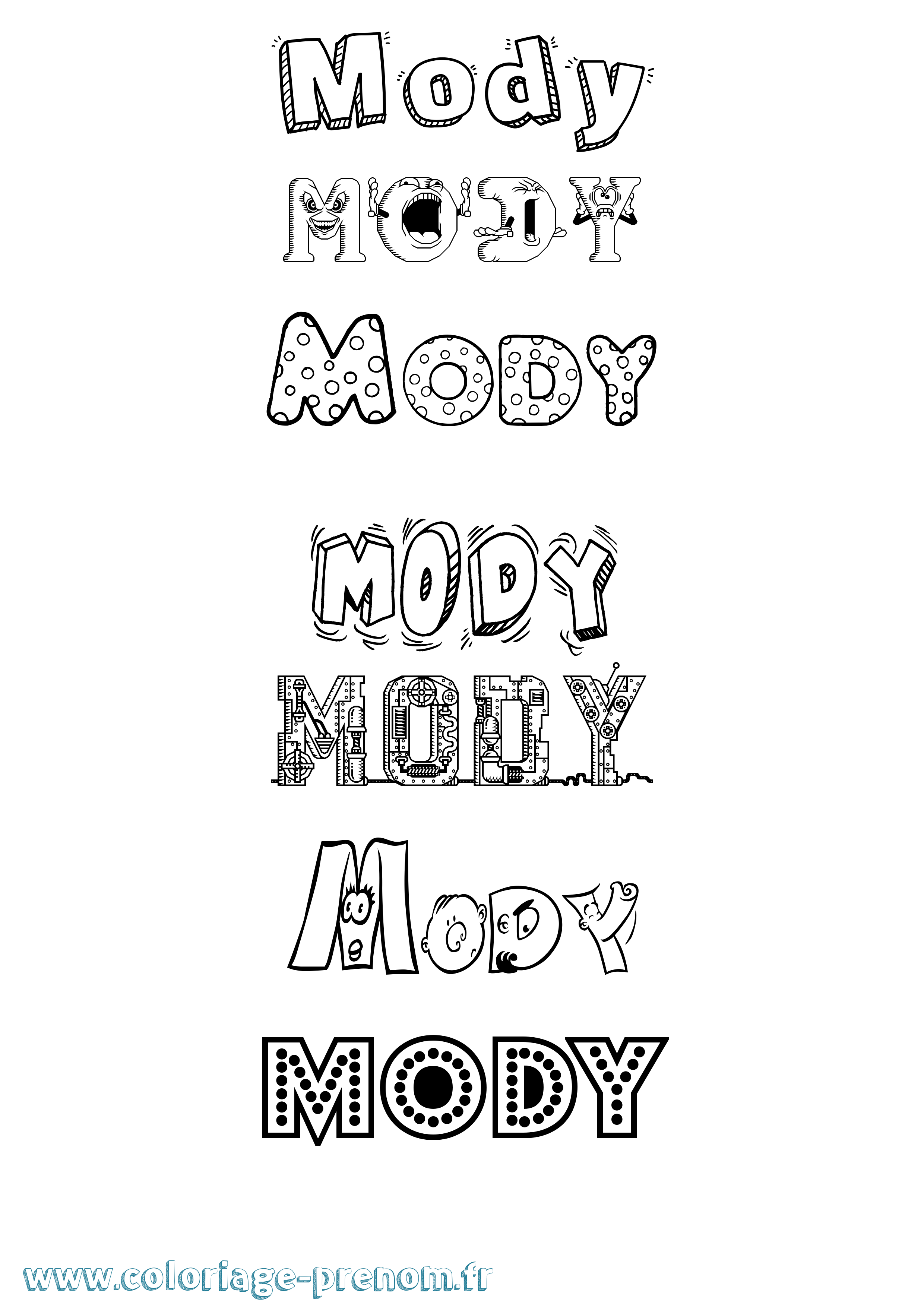 Coloriage prénom Mody