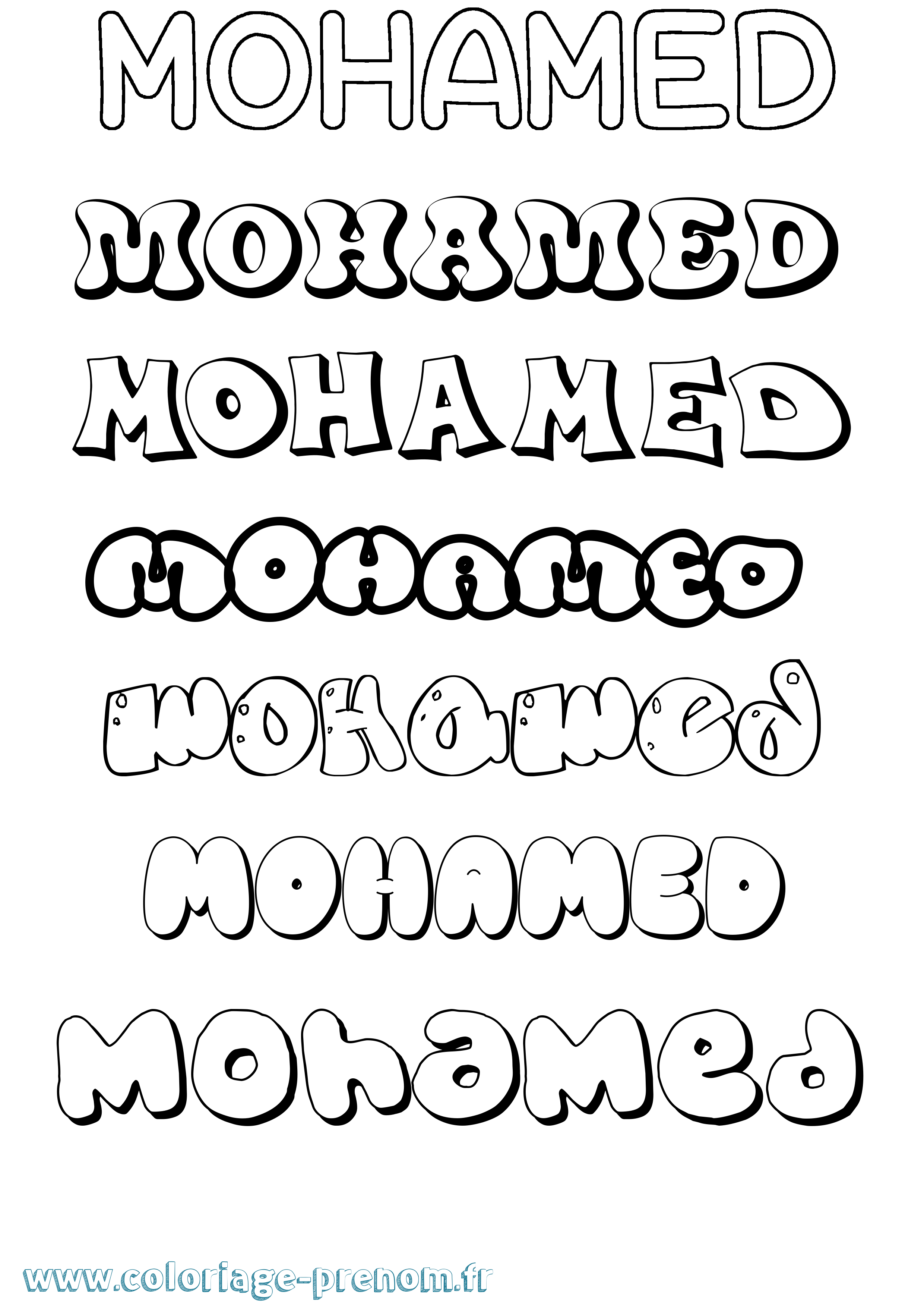 Coloriage prénom Mohamed Bubble