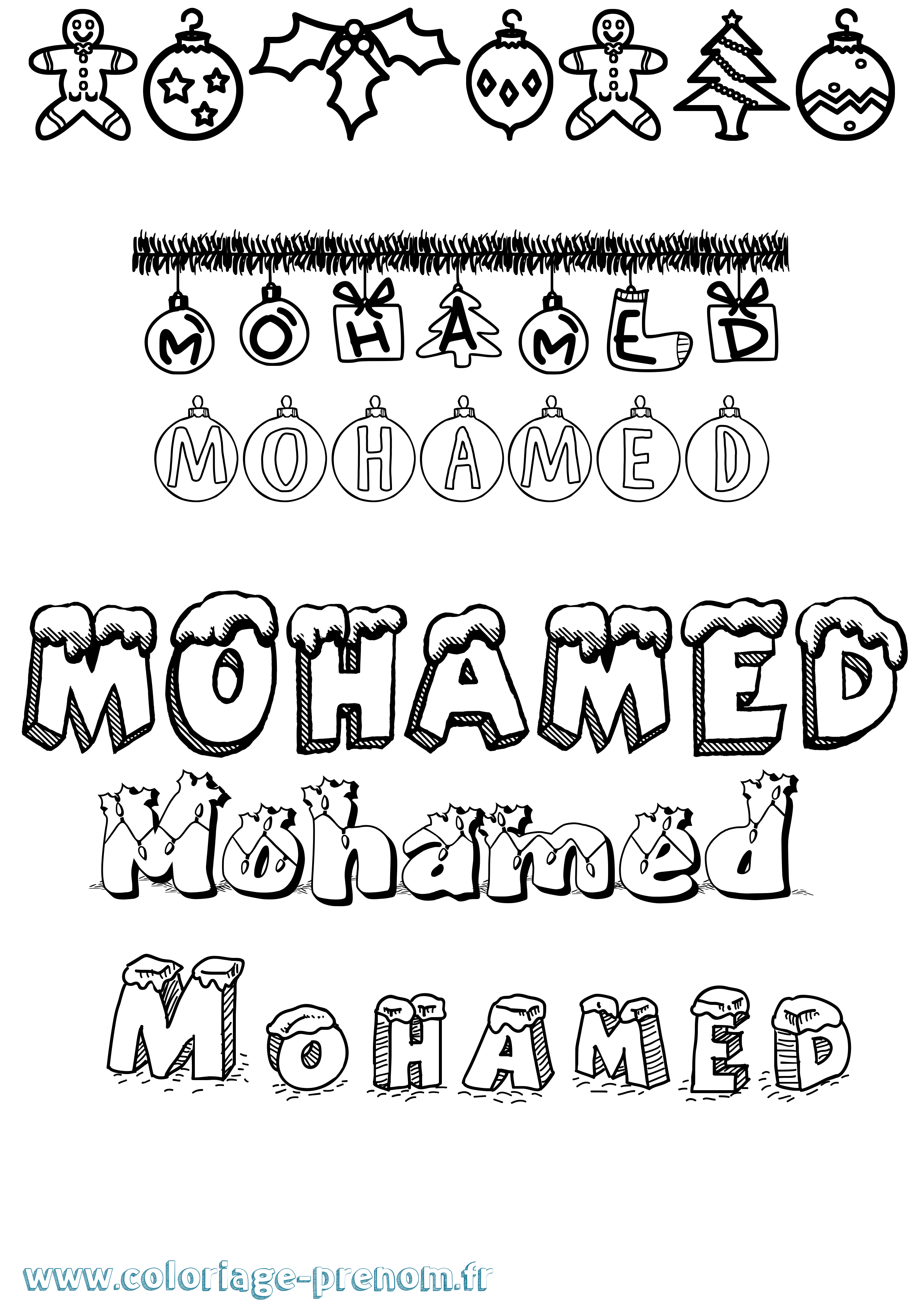 Coloriage prénom Mohamed Noël