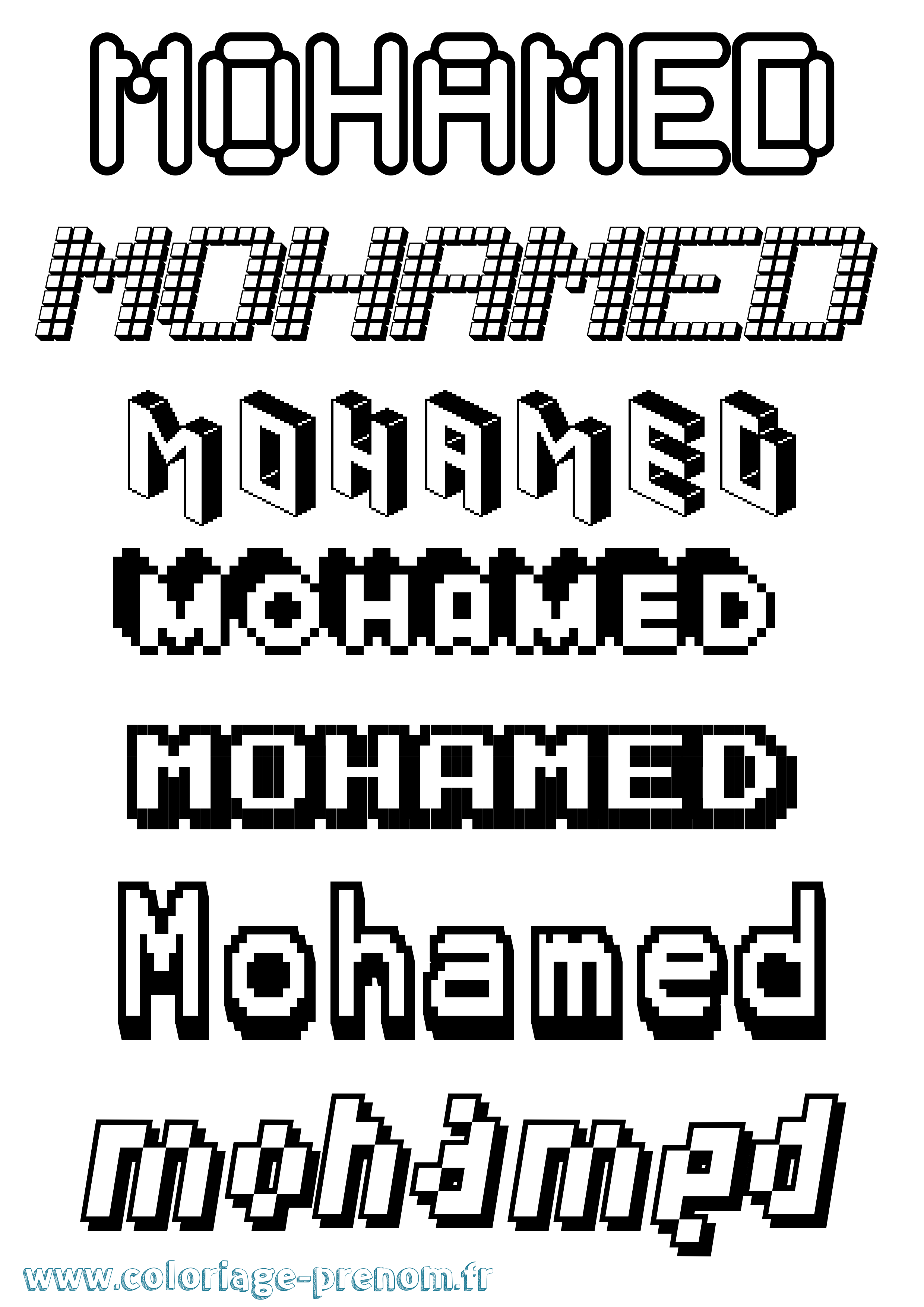 Coloriage prénom Mohamed Pixel