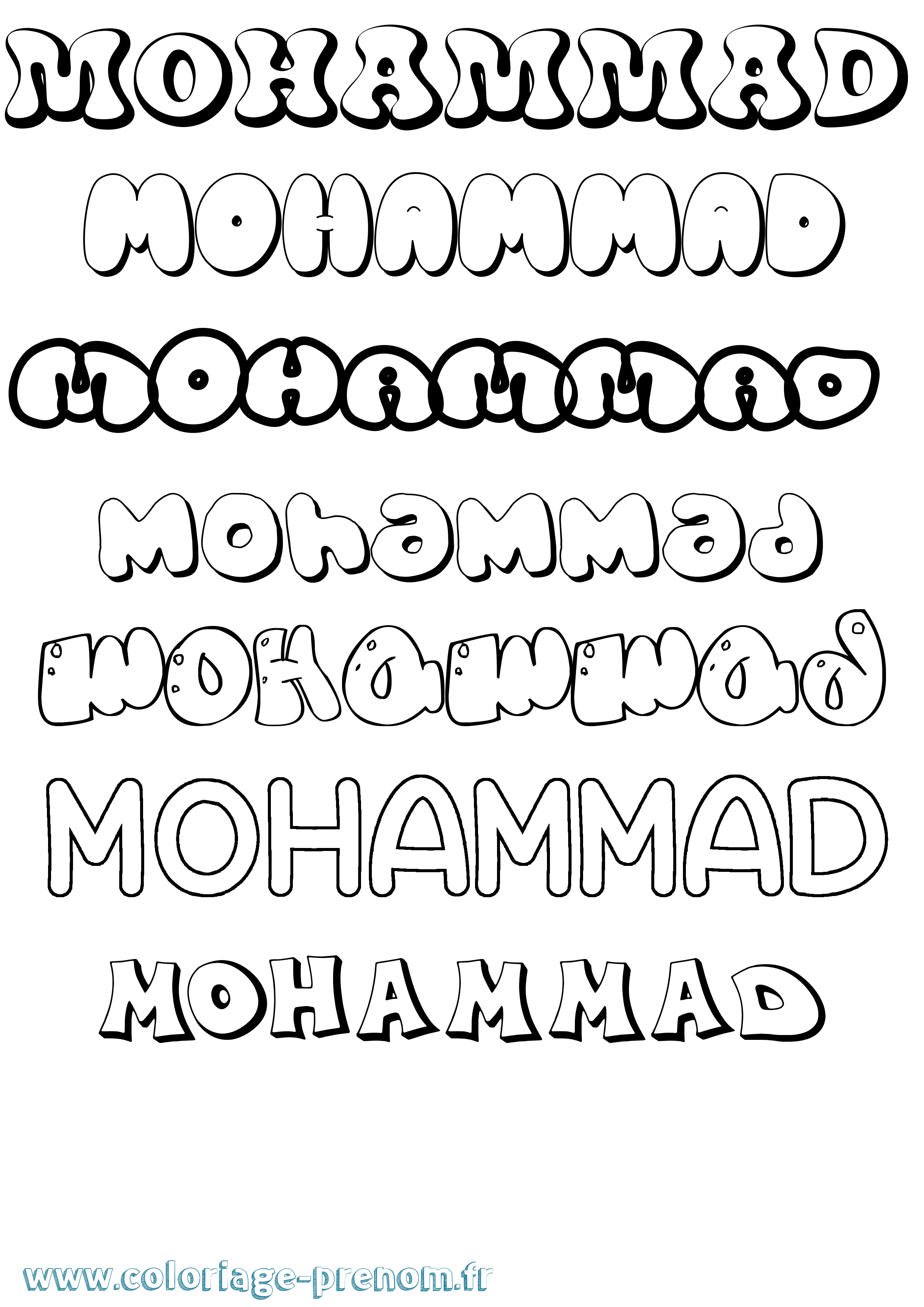 Coloriage prénom Mohammad Bubble