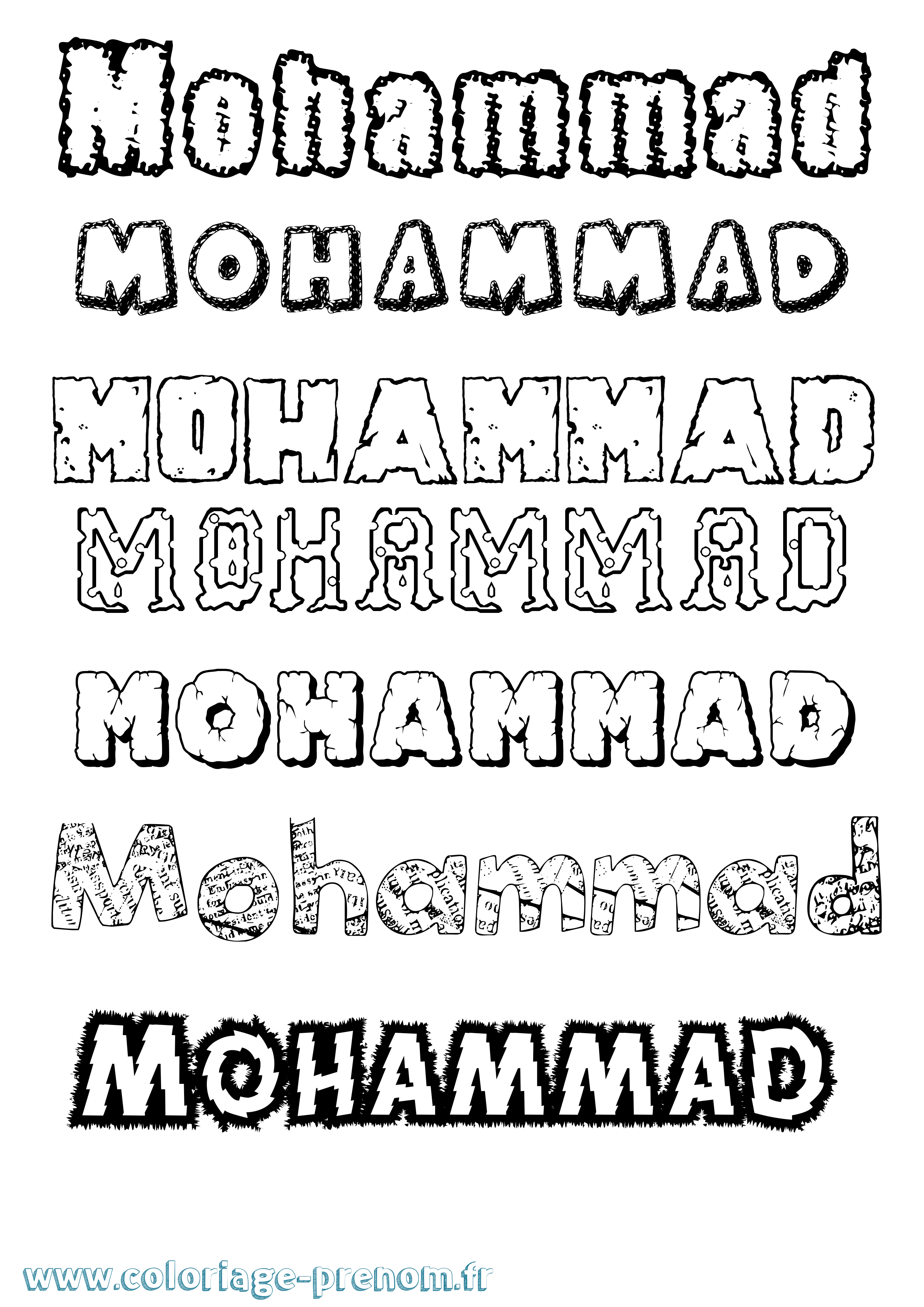 Coloriage prénom Mohammad Destructuré