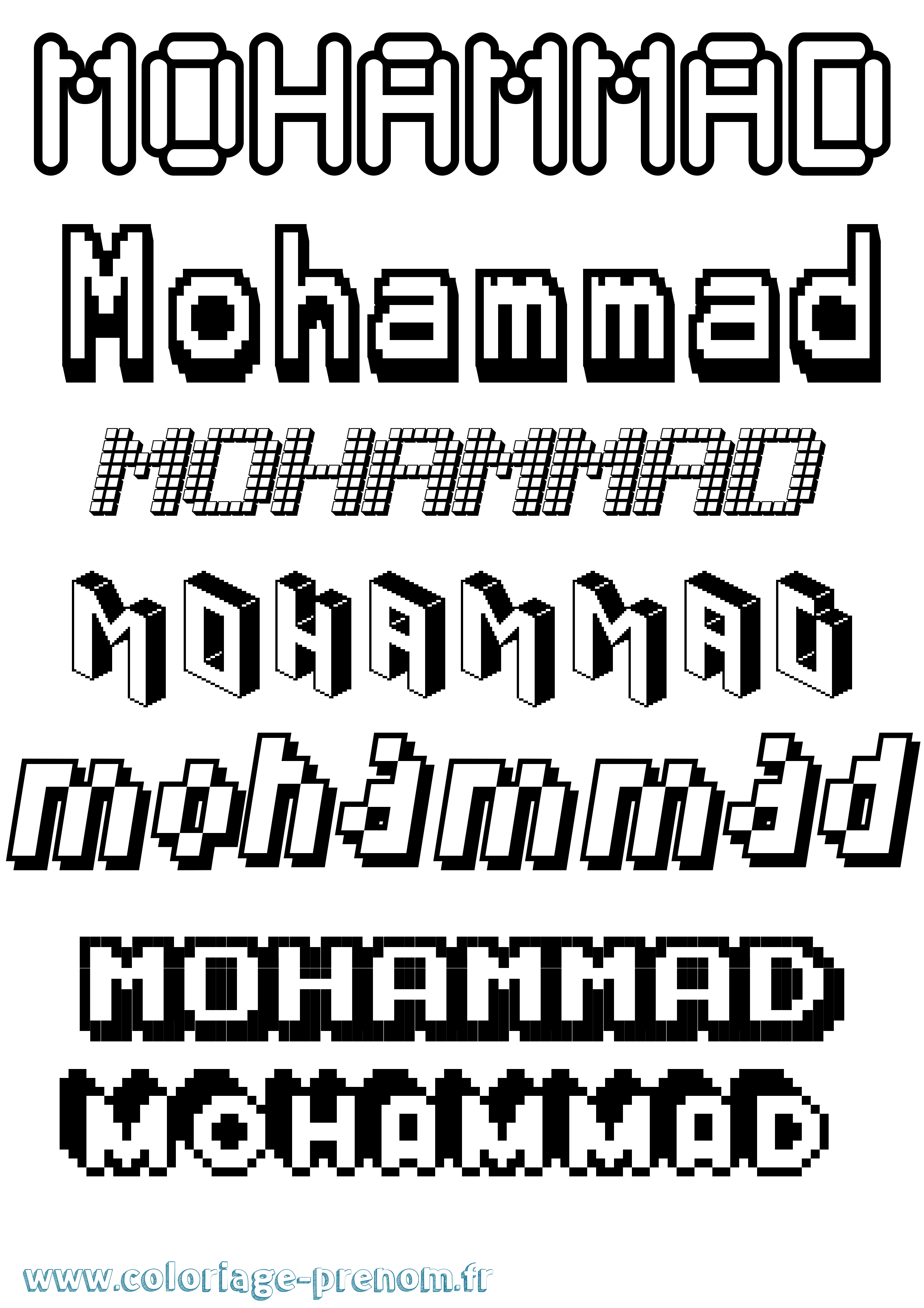 Coloriage prénom Mohammad Pixel