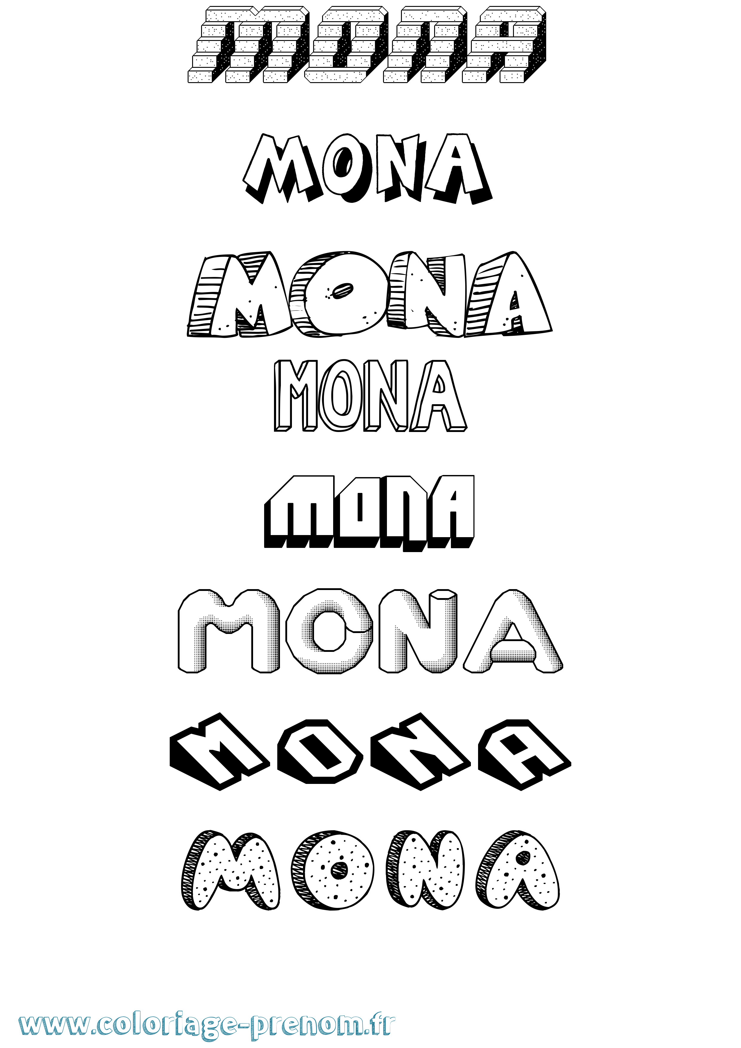Coloriage prénom Mona