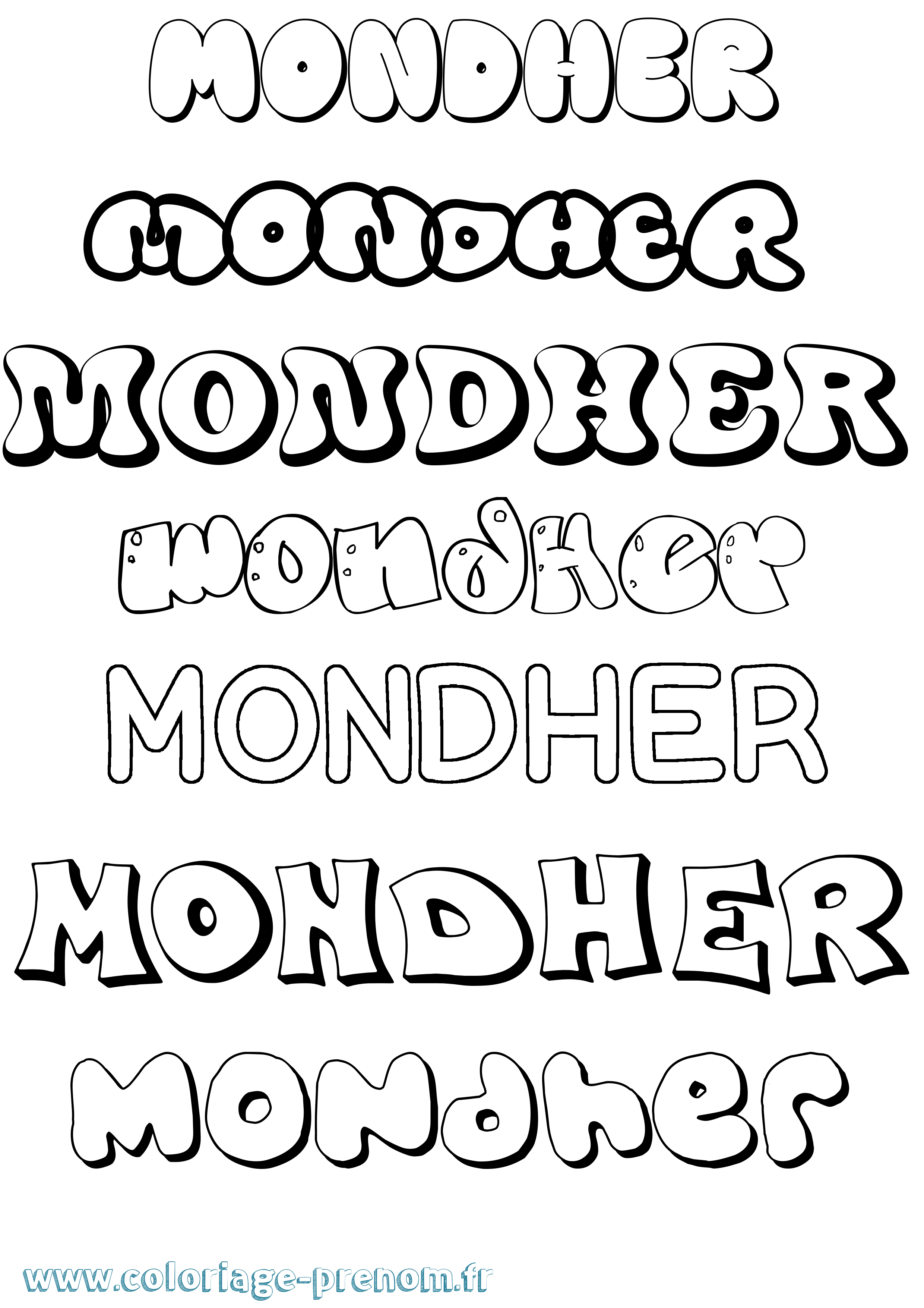 Coloriage Mondher Bubble Coloriage prénom Mondher Bubble