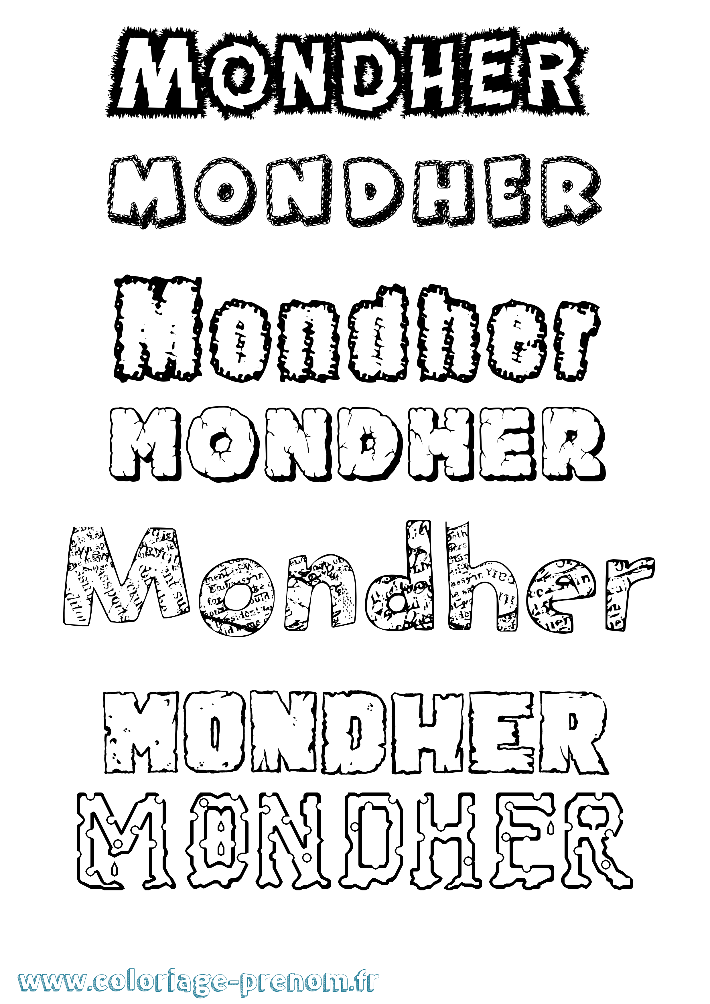 Coloriage Mondher Destructuré Coloriage prénom Mondher Destructuré