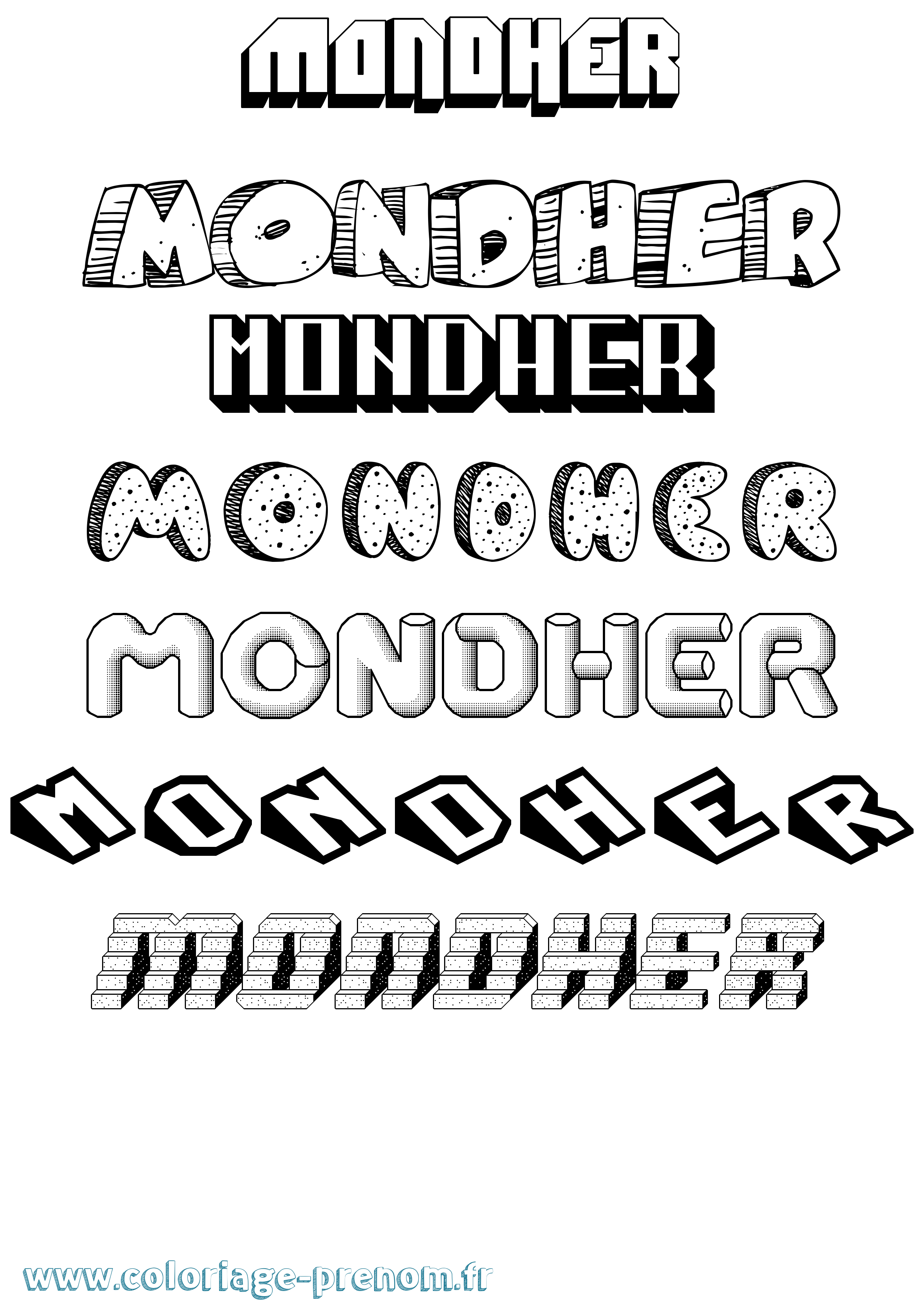Coloriage Mondher Effet 3D Coloriage prénom Mondher Effet 3D