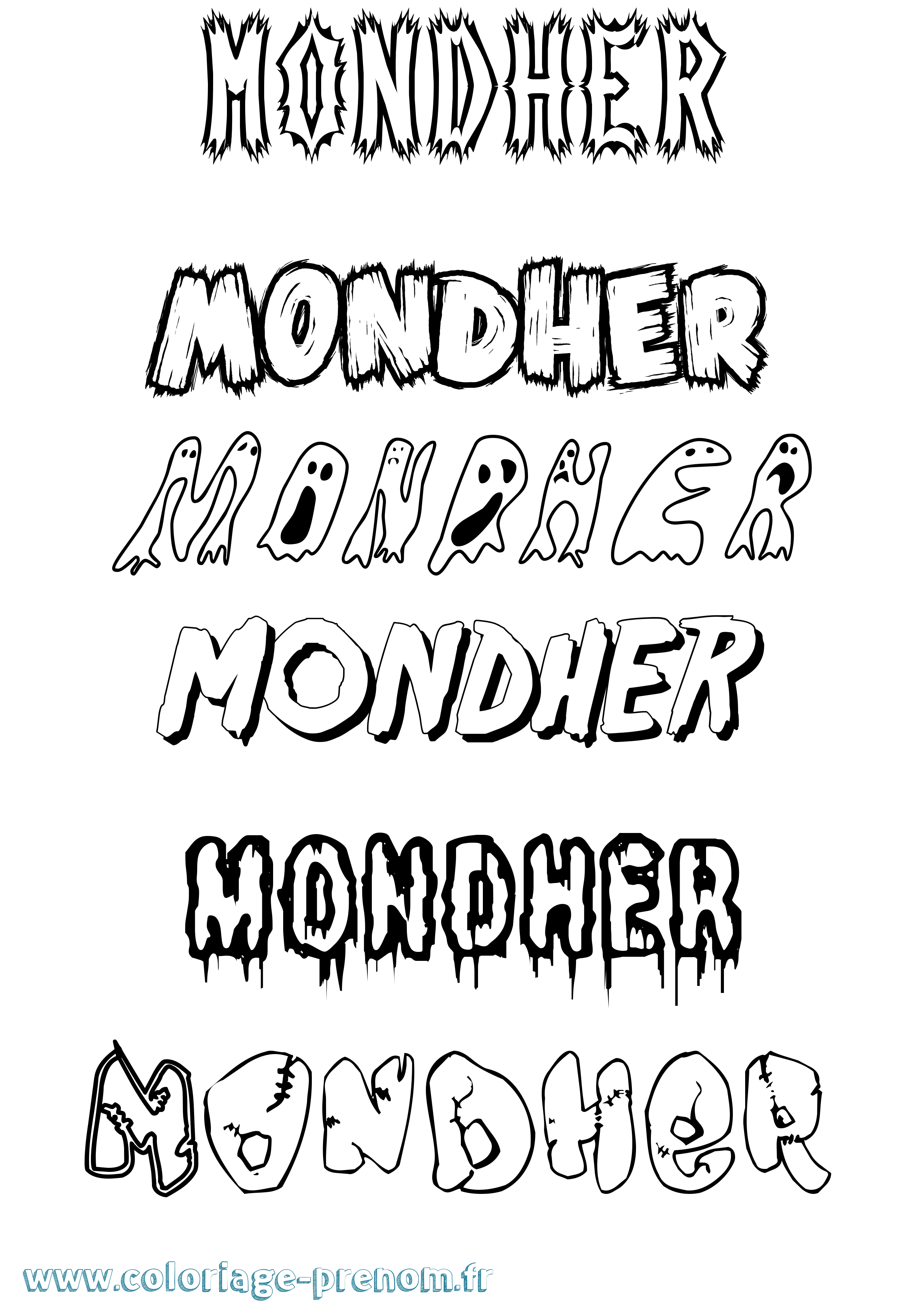 Coloriage Mondher Frisson Coloriage prénom Mondher Frisson
