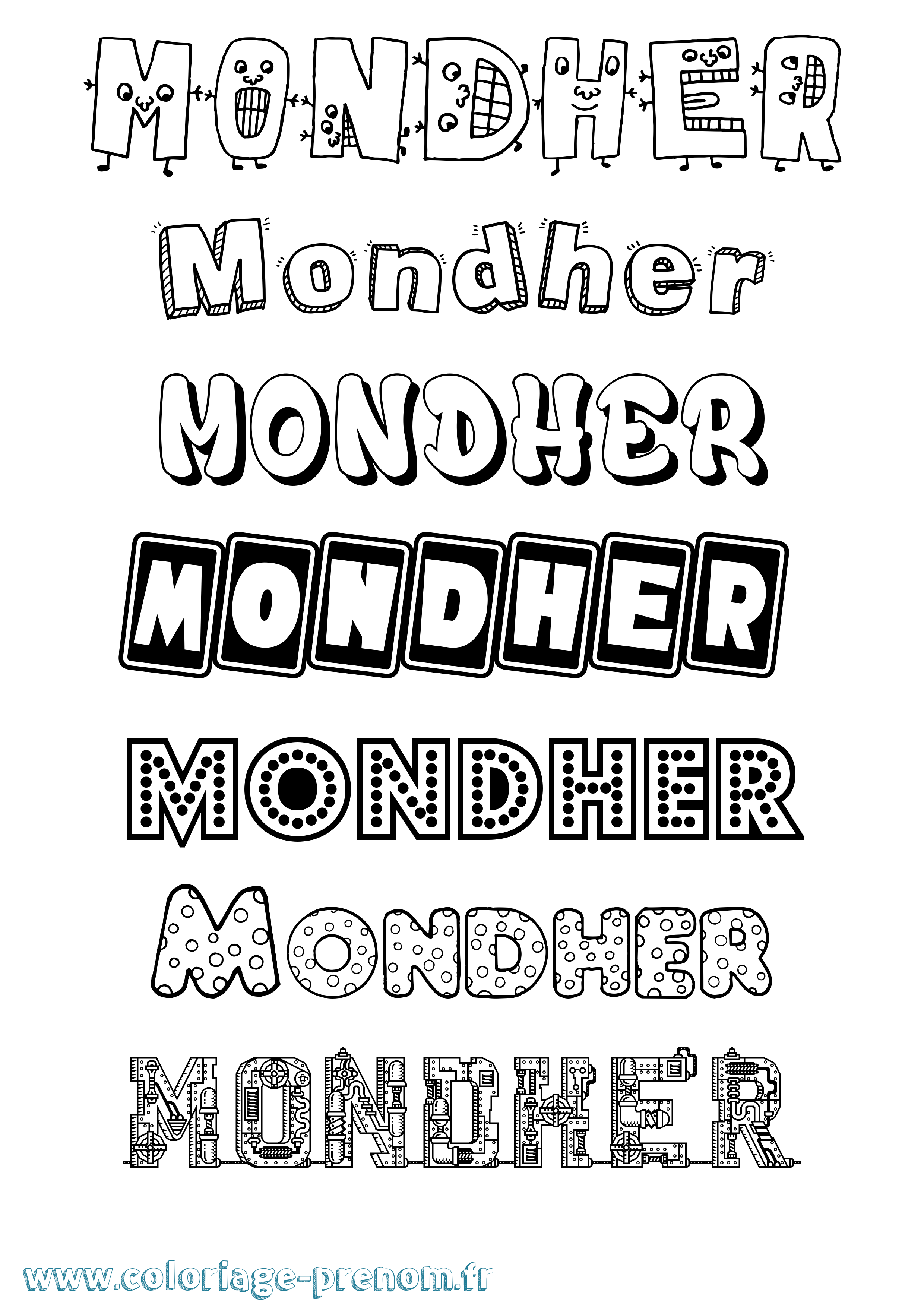 Coloriage Mondher Fun Coloriage prénom Mondher Fun