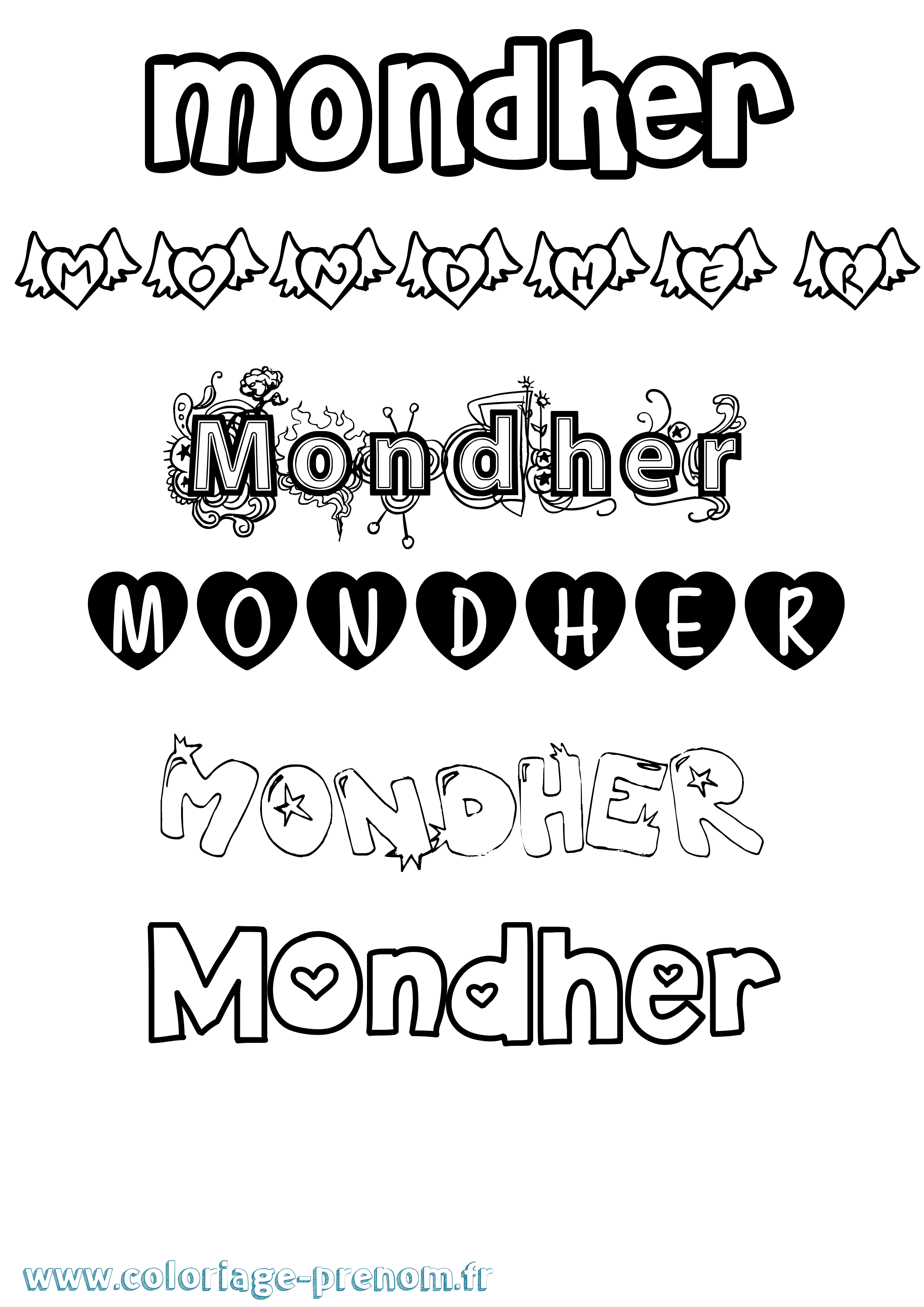 Coloriage Mondher Girly Coloriage prénom Mondher Girly