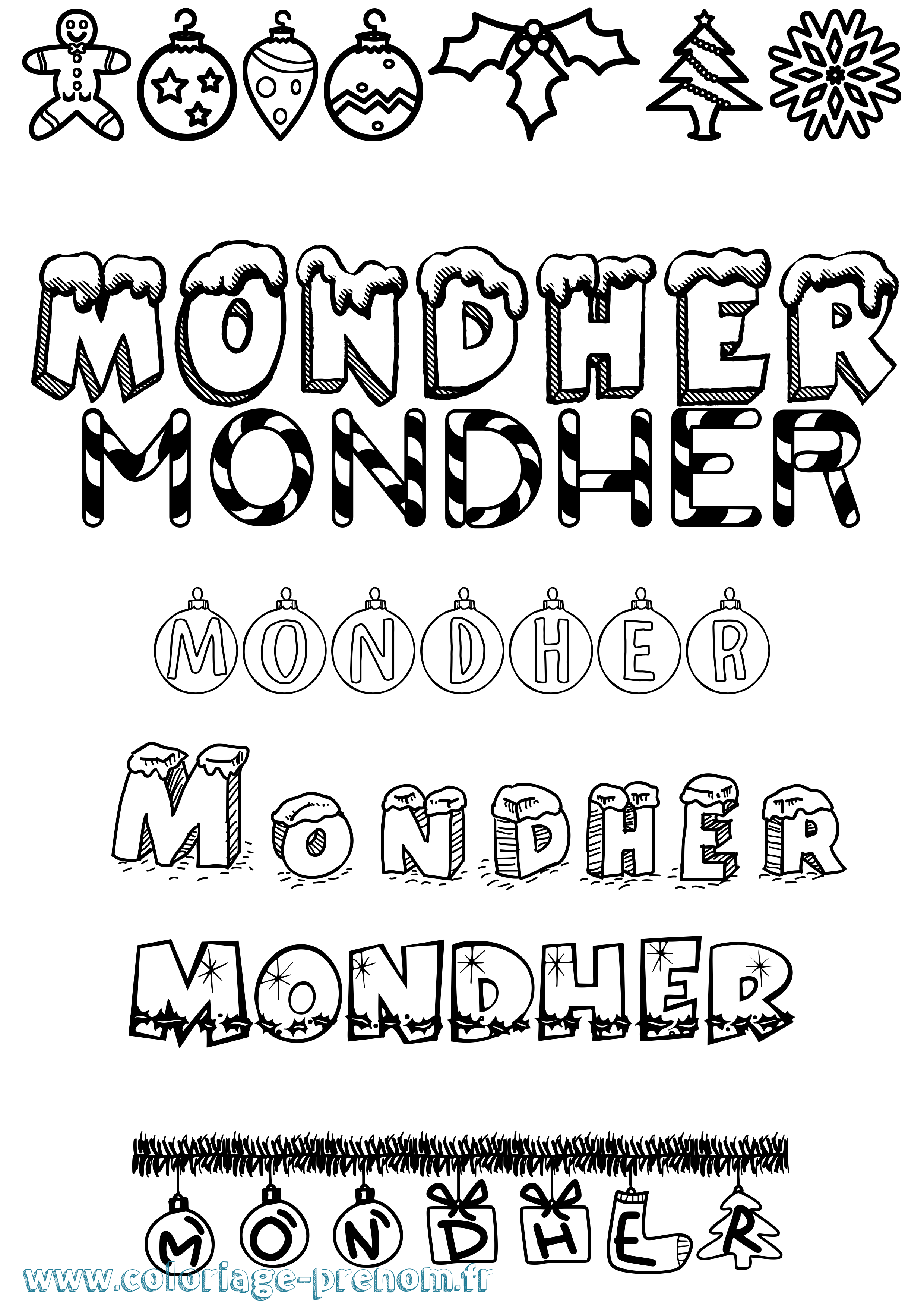 Coloriage Mondher Noël Coloriage prénom Mondher Noël