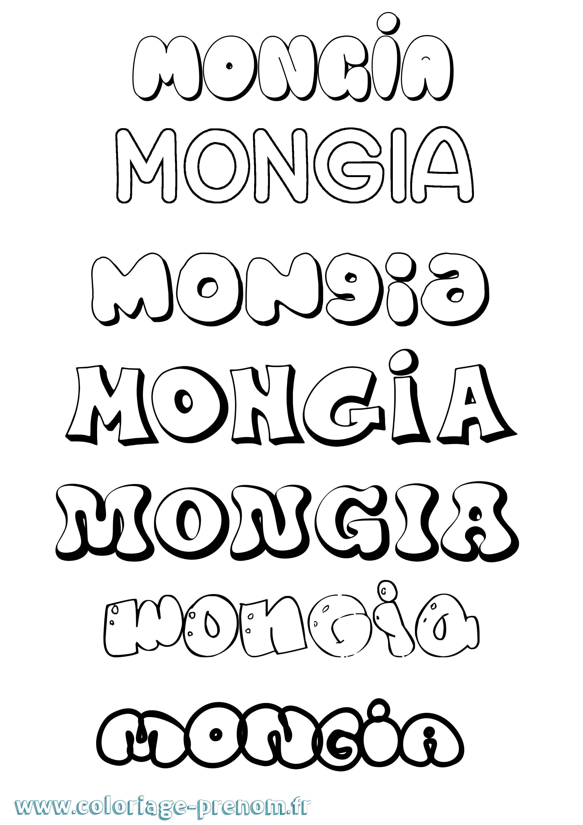 Coloriage prénom Mongia Bubble