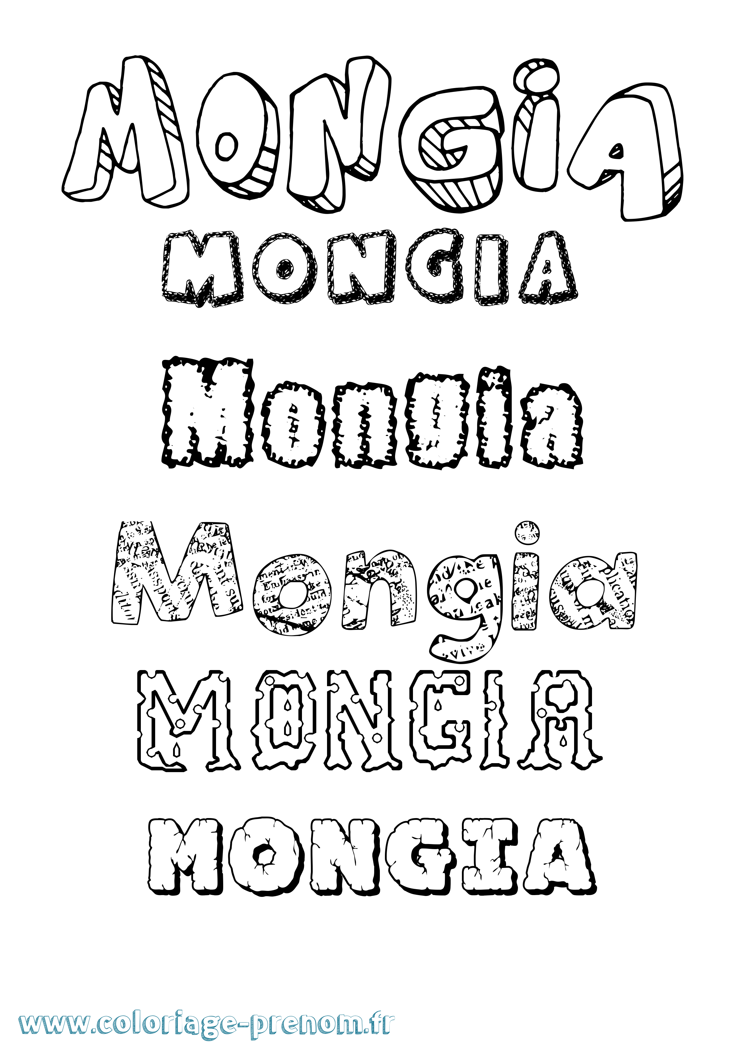 Coloriage prénom Mongia Destructuré