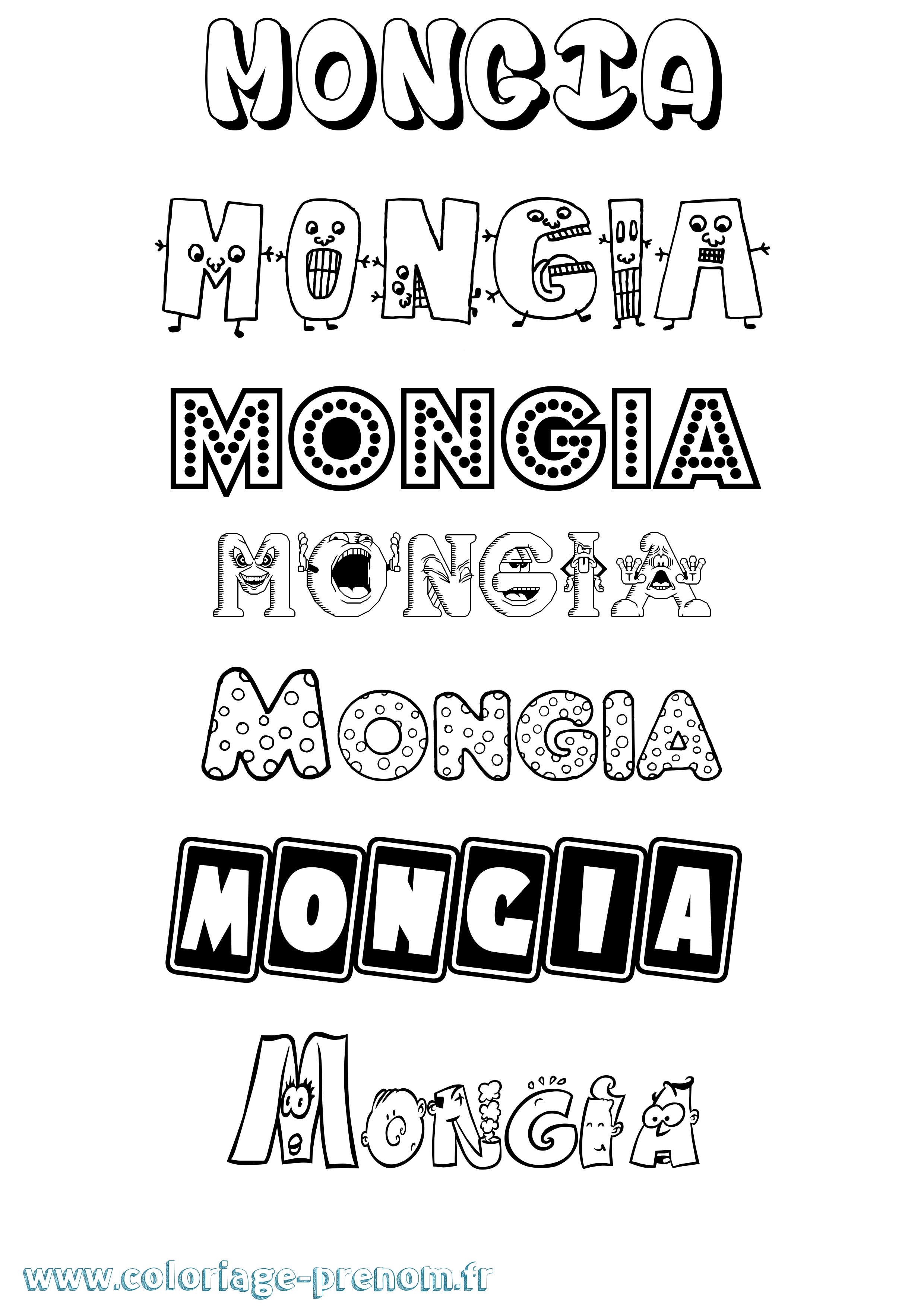 Coloriage prénom Mongia Fun