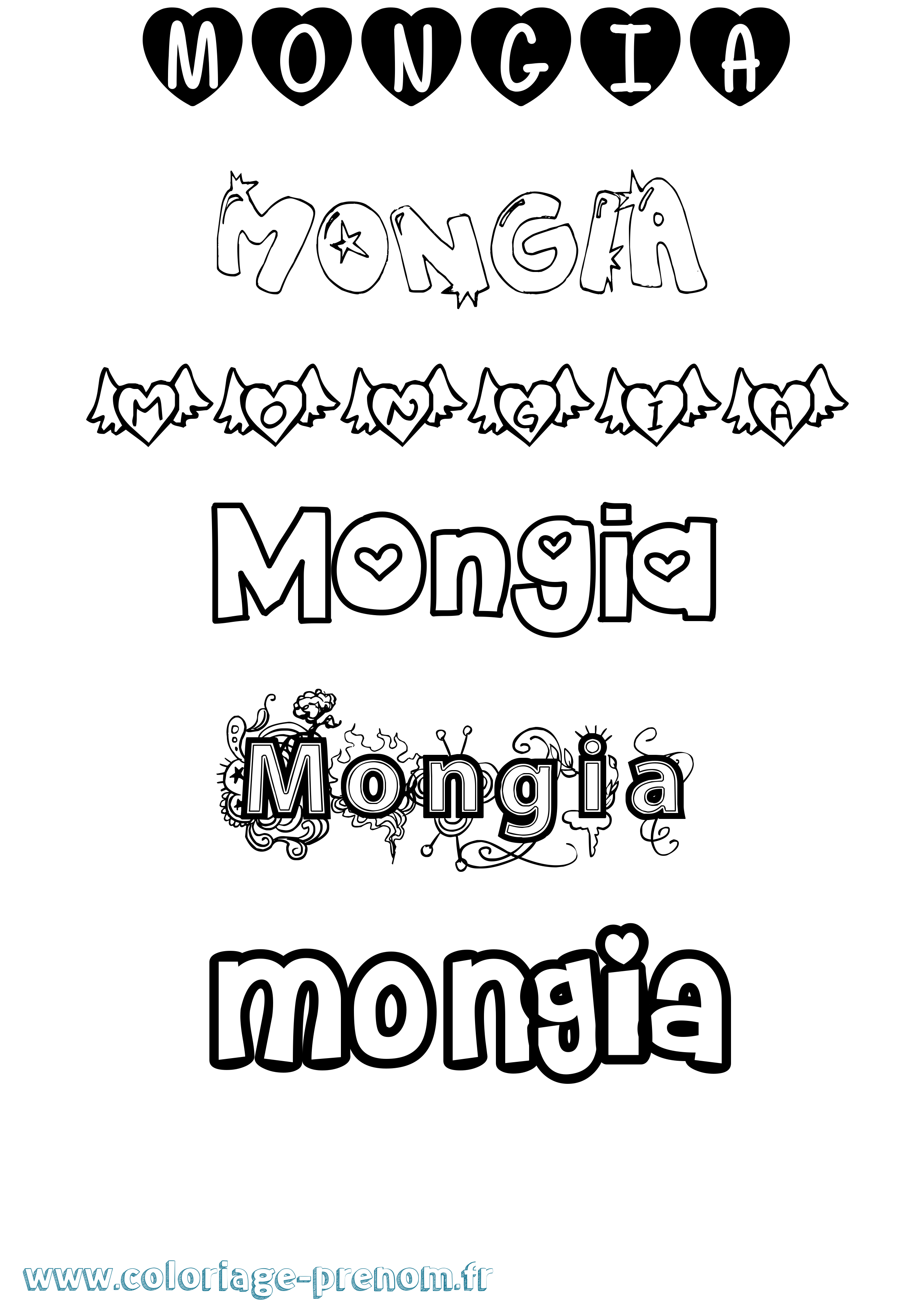 Coloriage prénom Mongia Girly