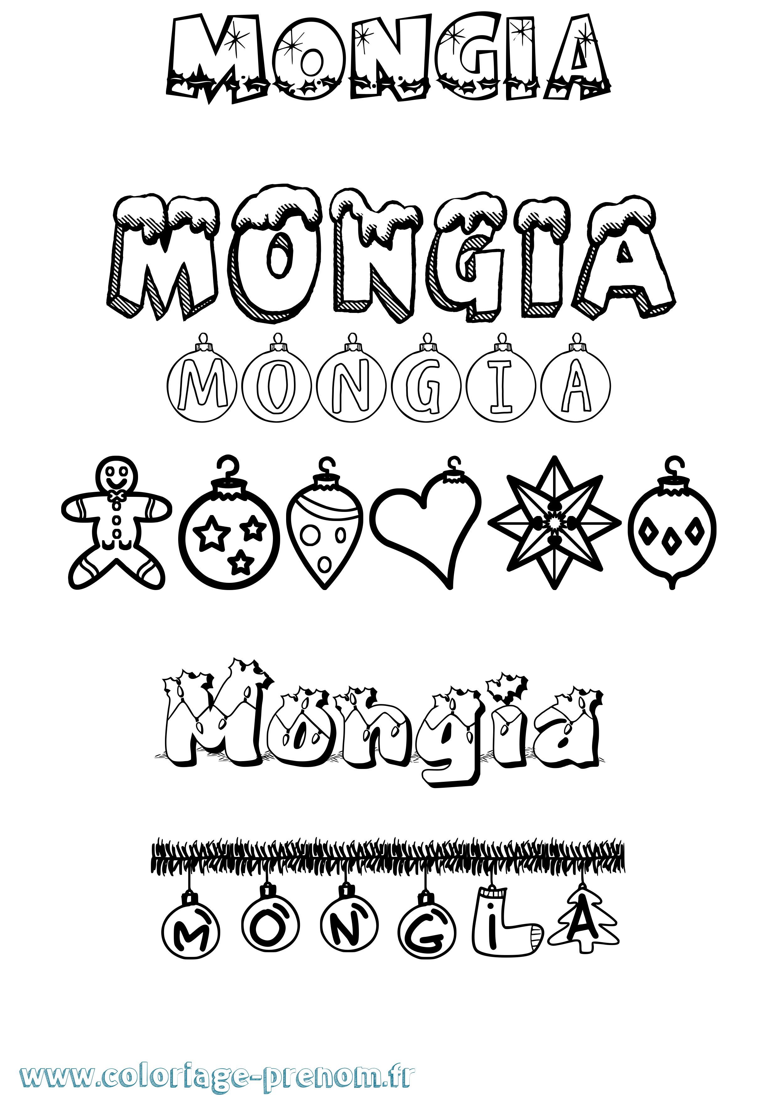 Coloriage prénom Mongia Noël