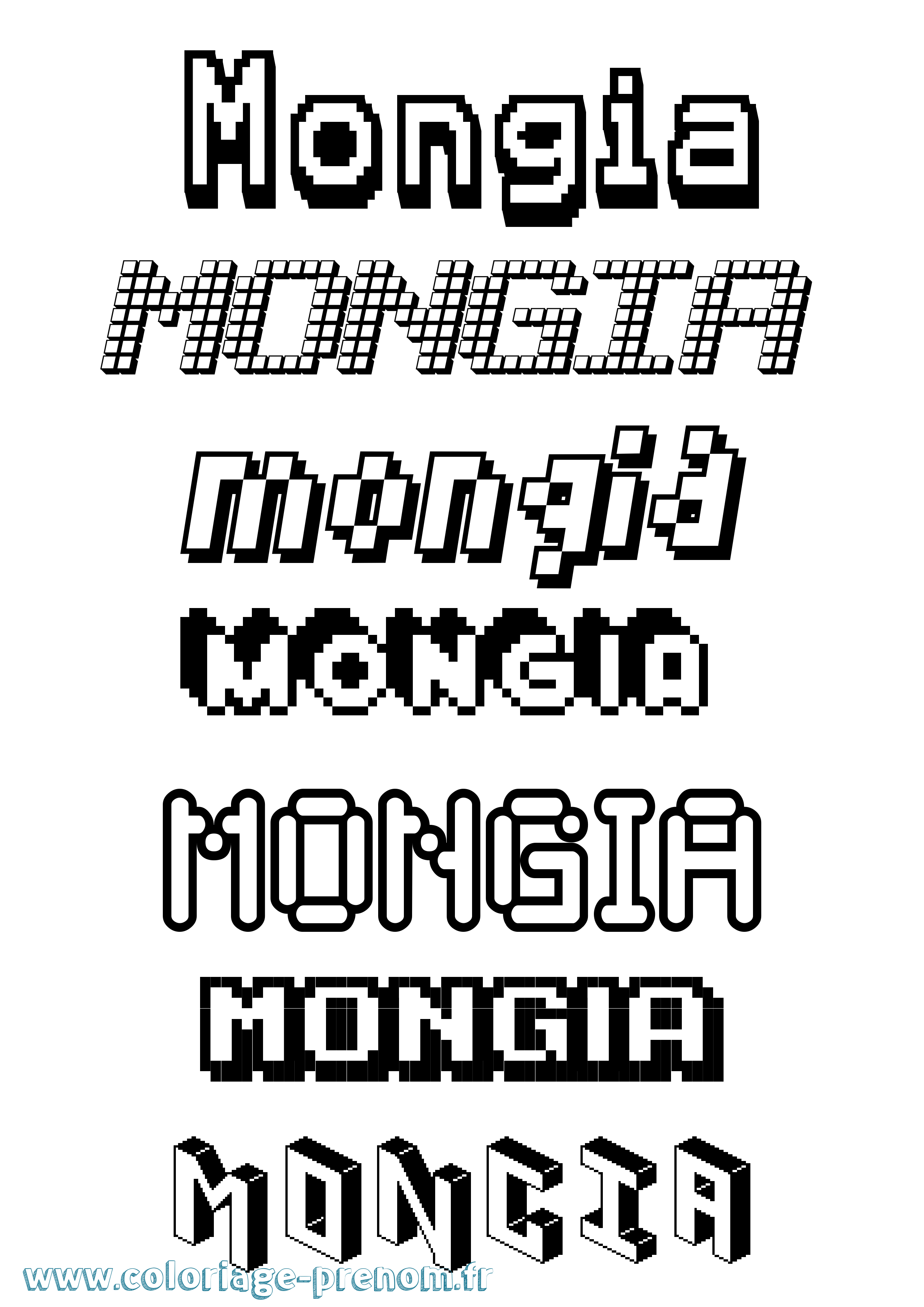 Coloriage prénom Mongia Pixel