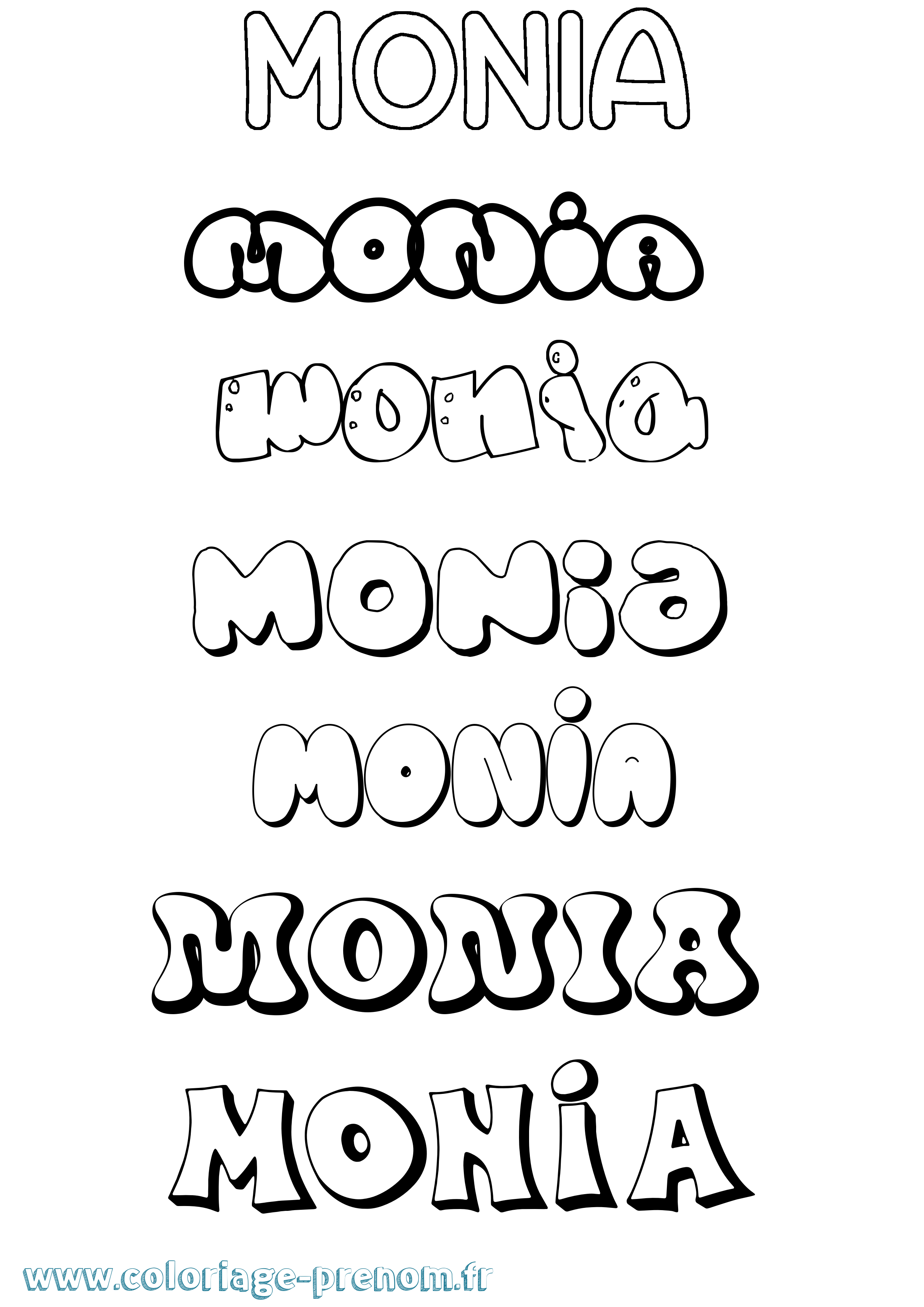 Coloriage prénom Monia Bubble