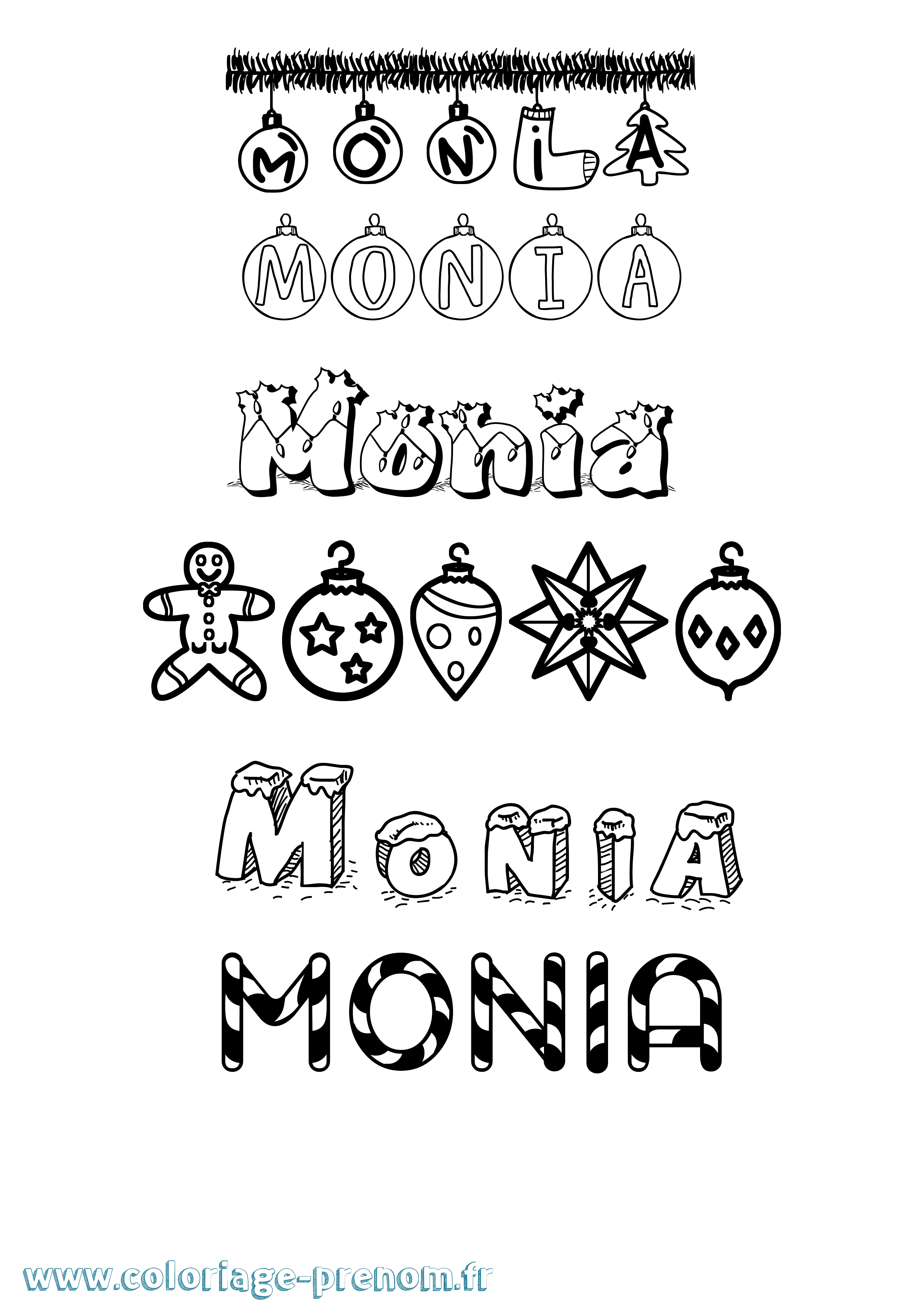Coloriage prénom Monia Noël