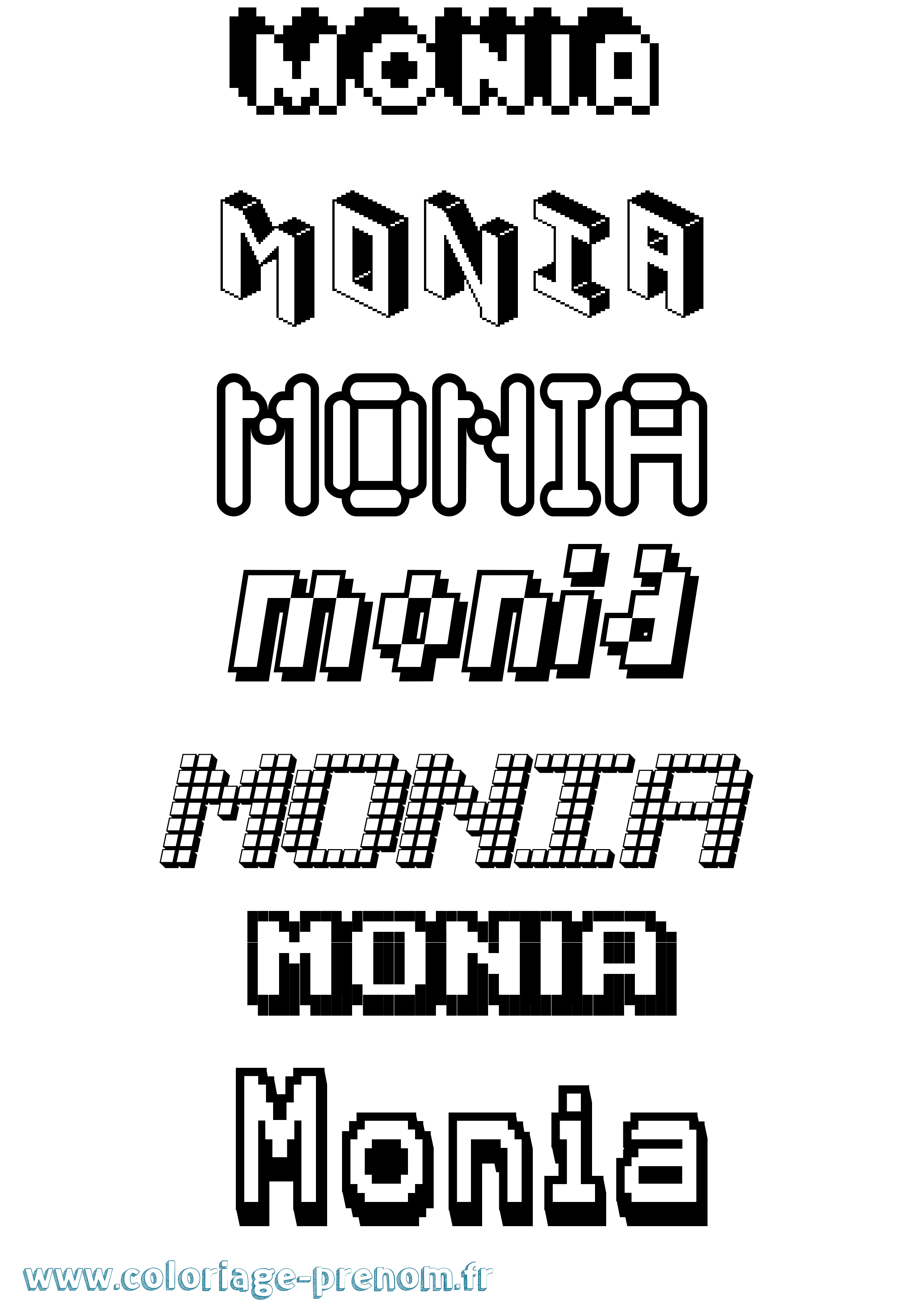 Coloriage prénom Monia Pixel