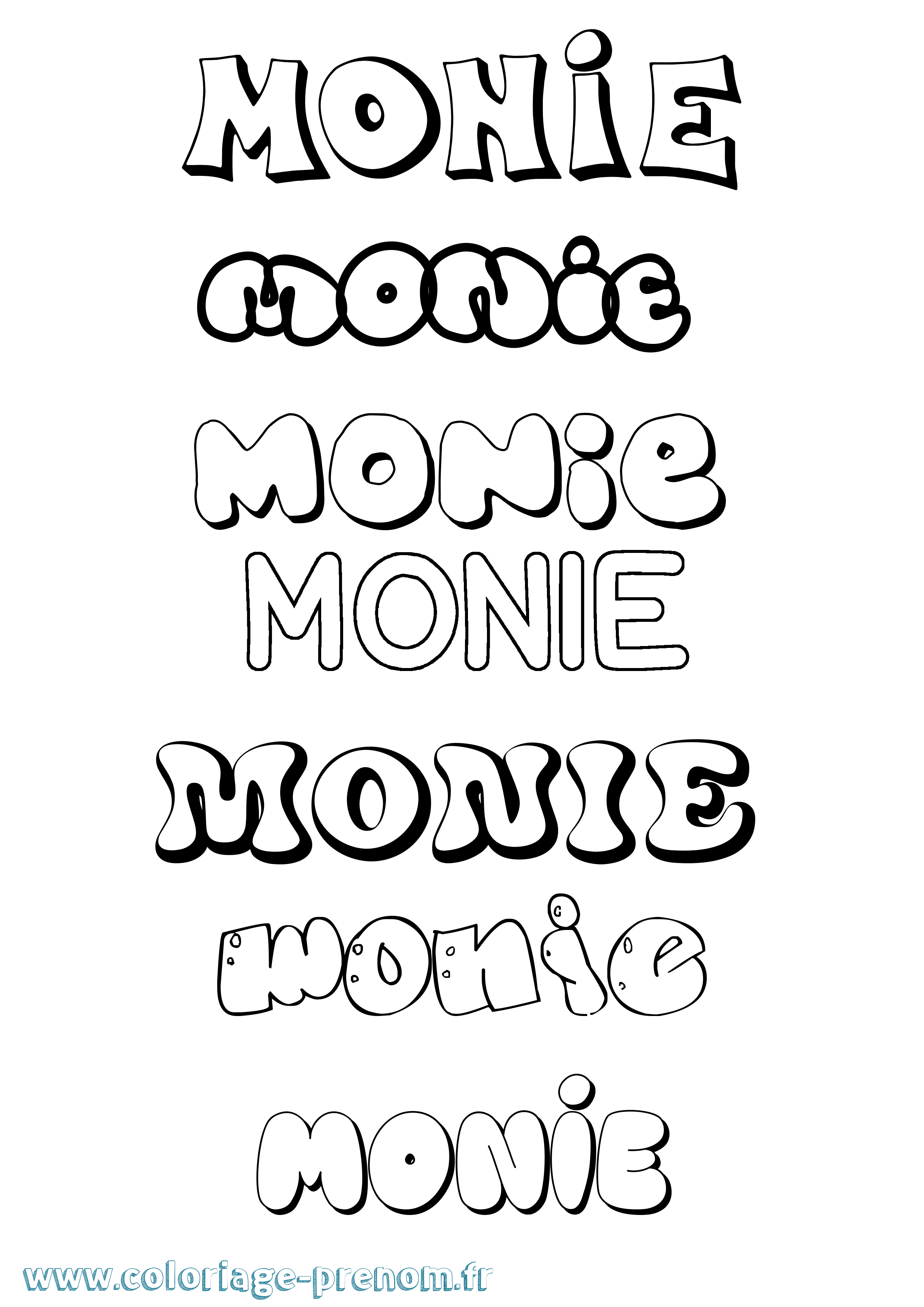 Coloriage prénom Monie Bubble