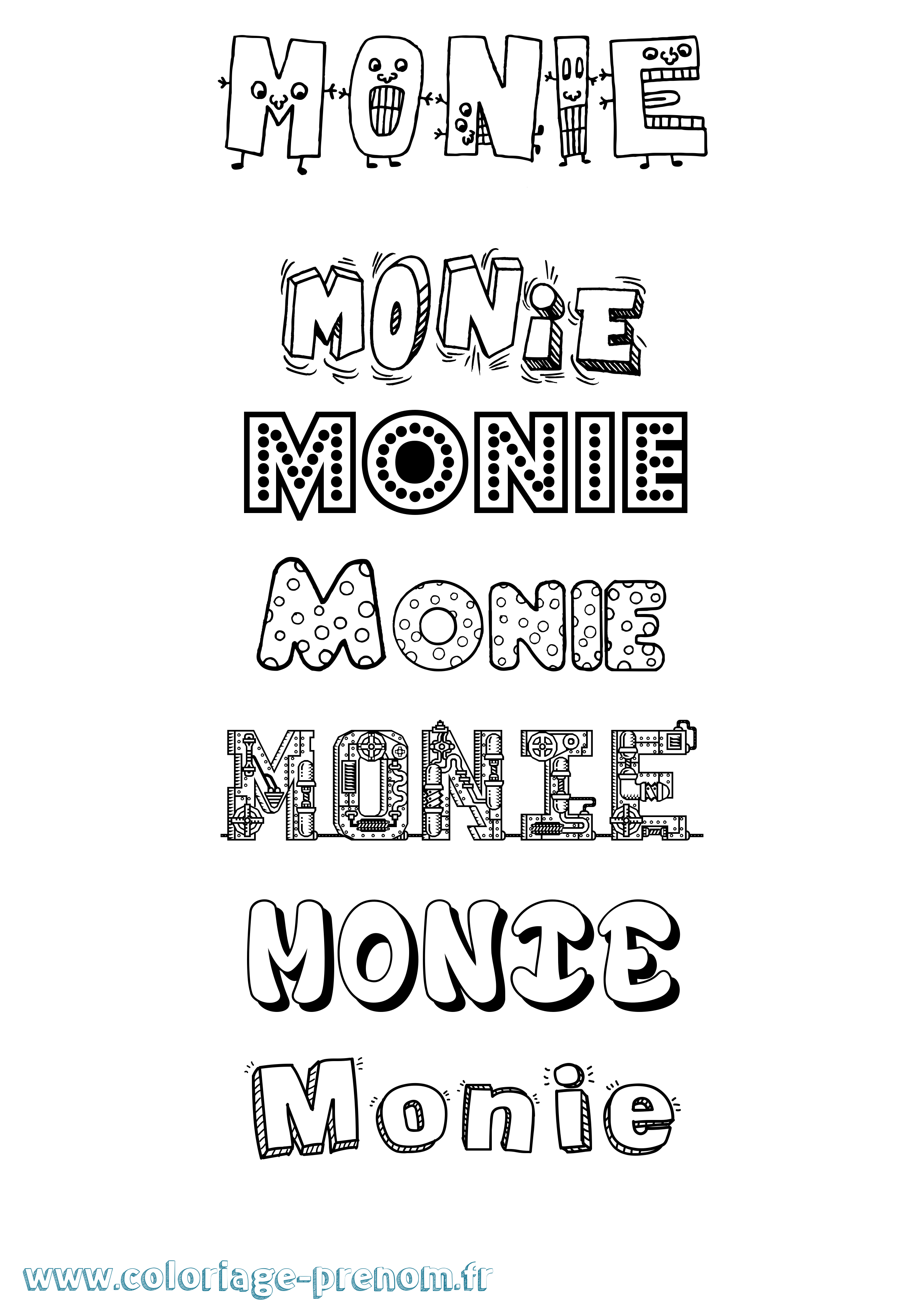 Coloriage prénom Monie Fun