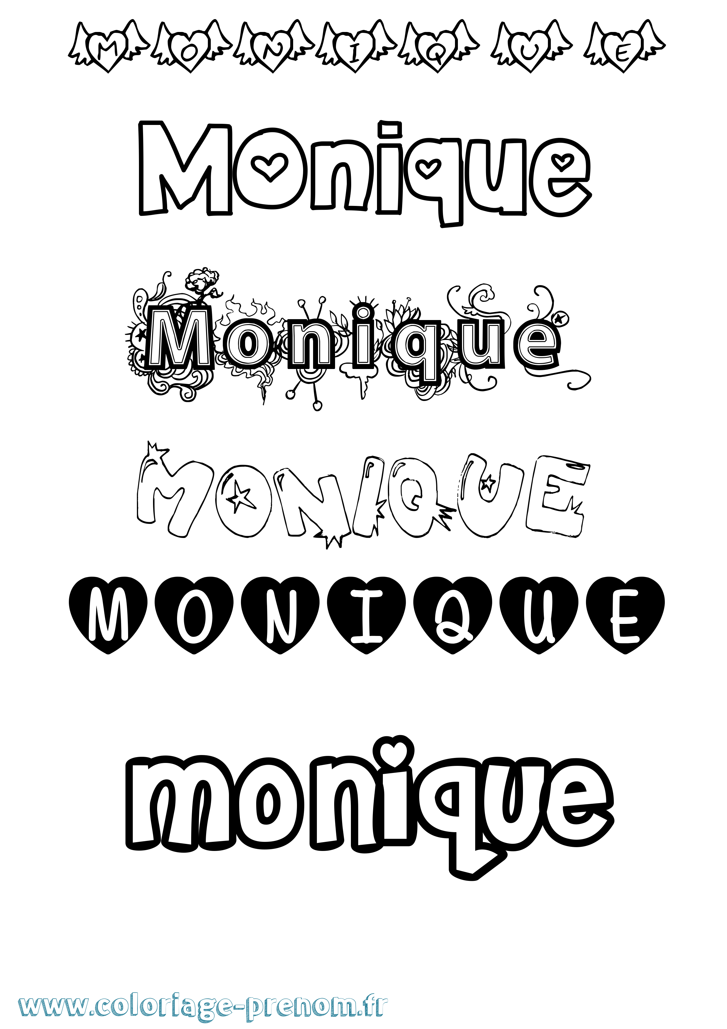 Coloriage prénom Monique Girly