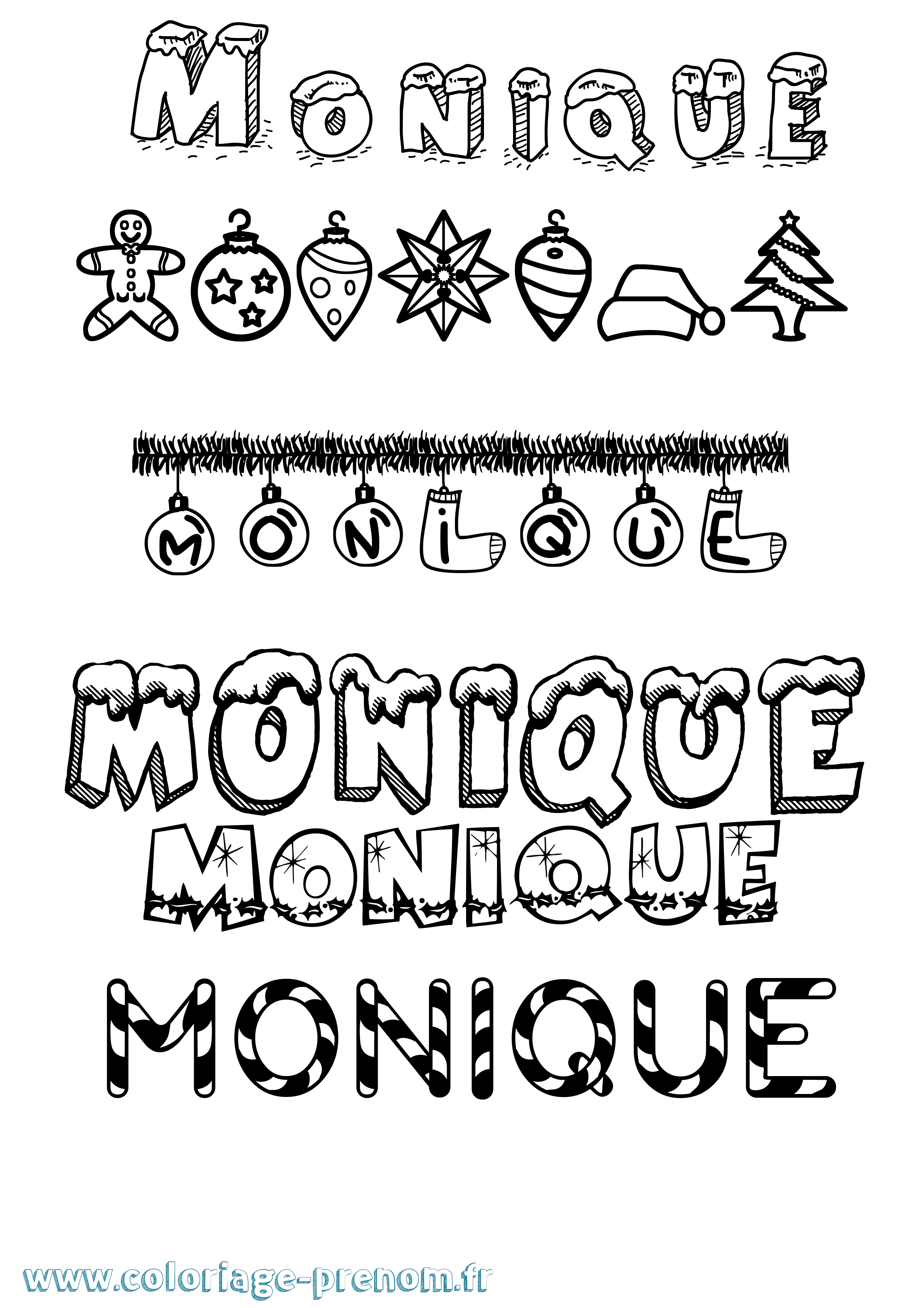 Coloriage prénom Monique Noël