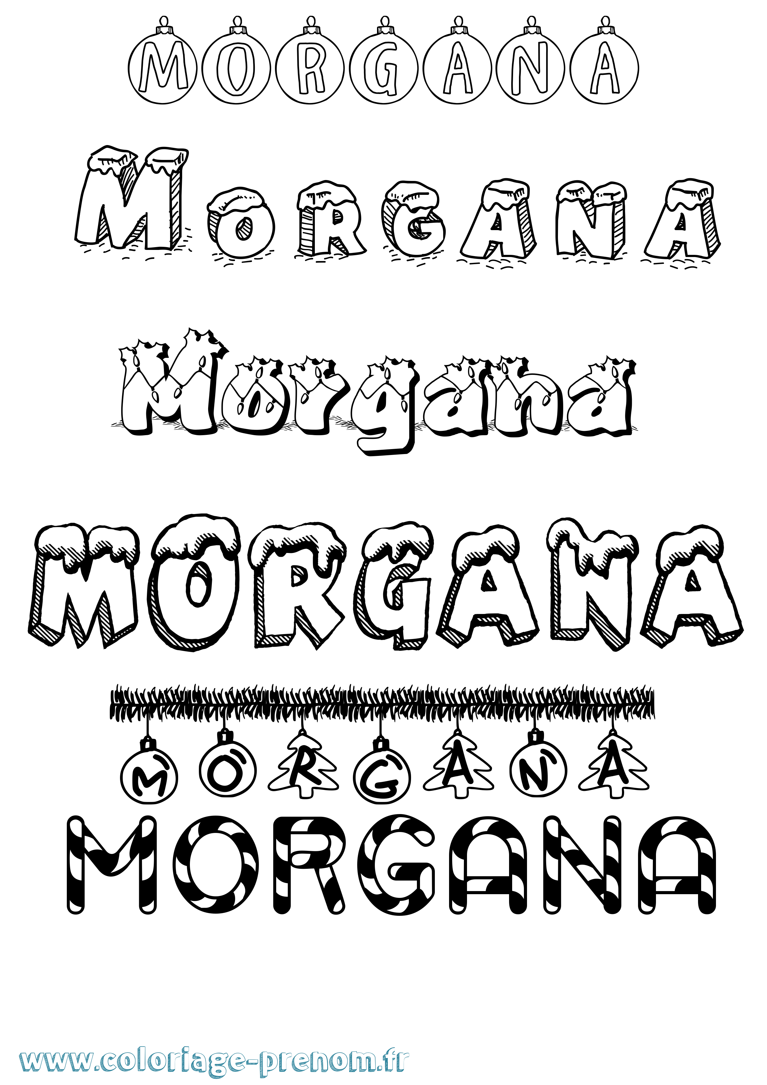 Coloriage prénom Morgana Noël