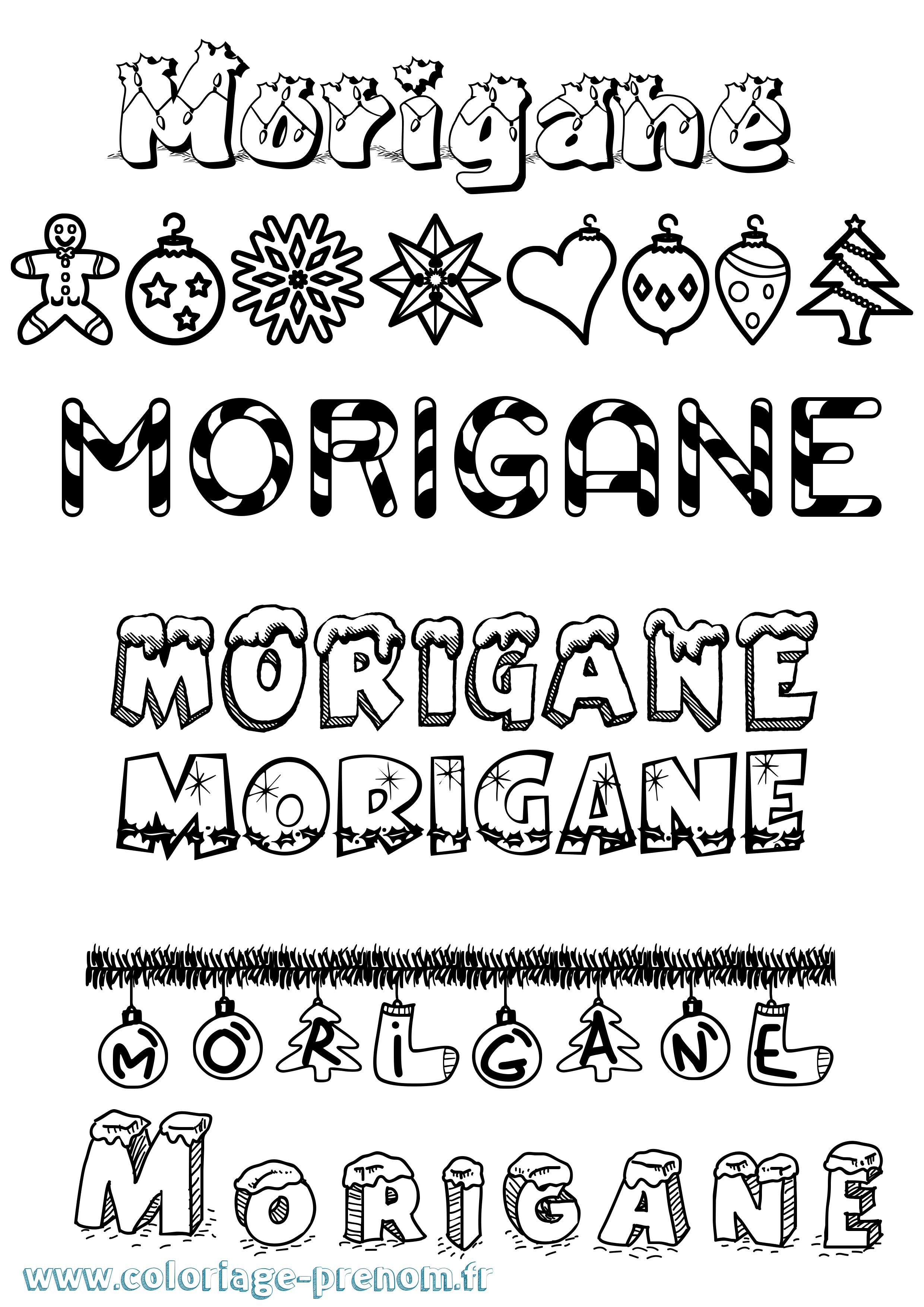 Coloriage Morigane Noël Coloriage prénom Morigane Noël