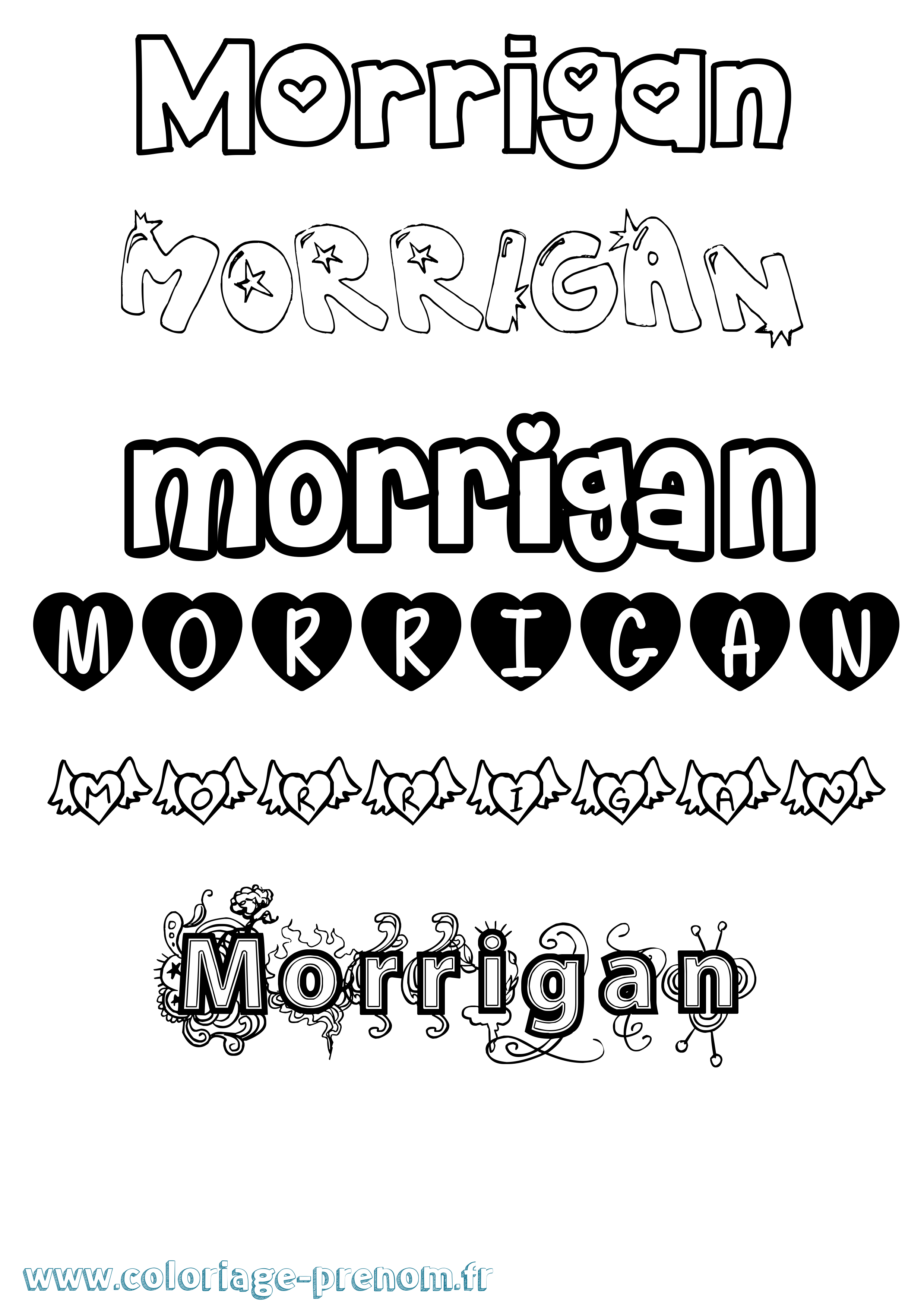 Coloriage prénom Morrigan Girly