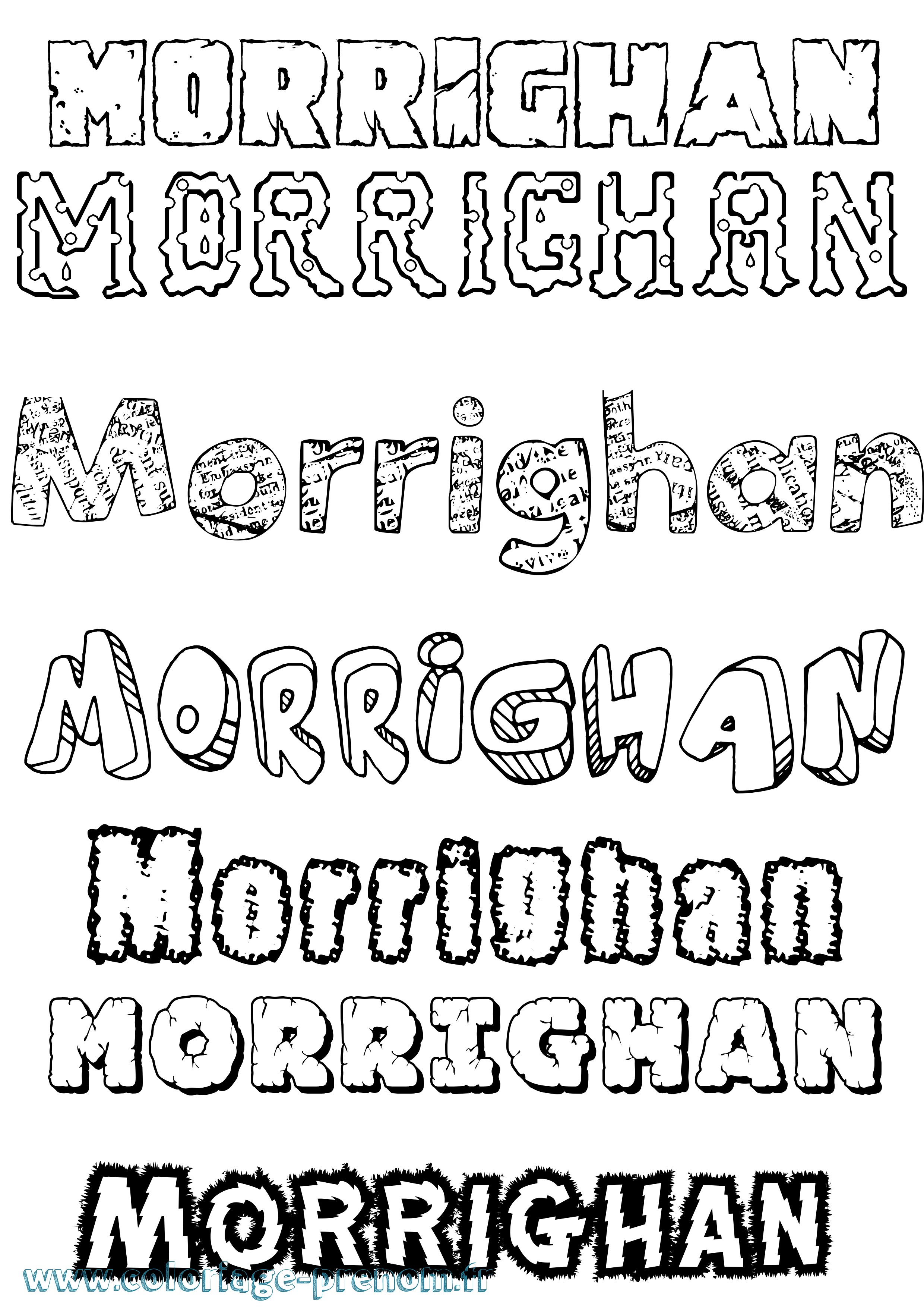 Coloriage prénom Mórríghan Destructuré