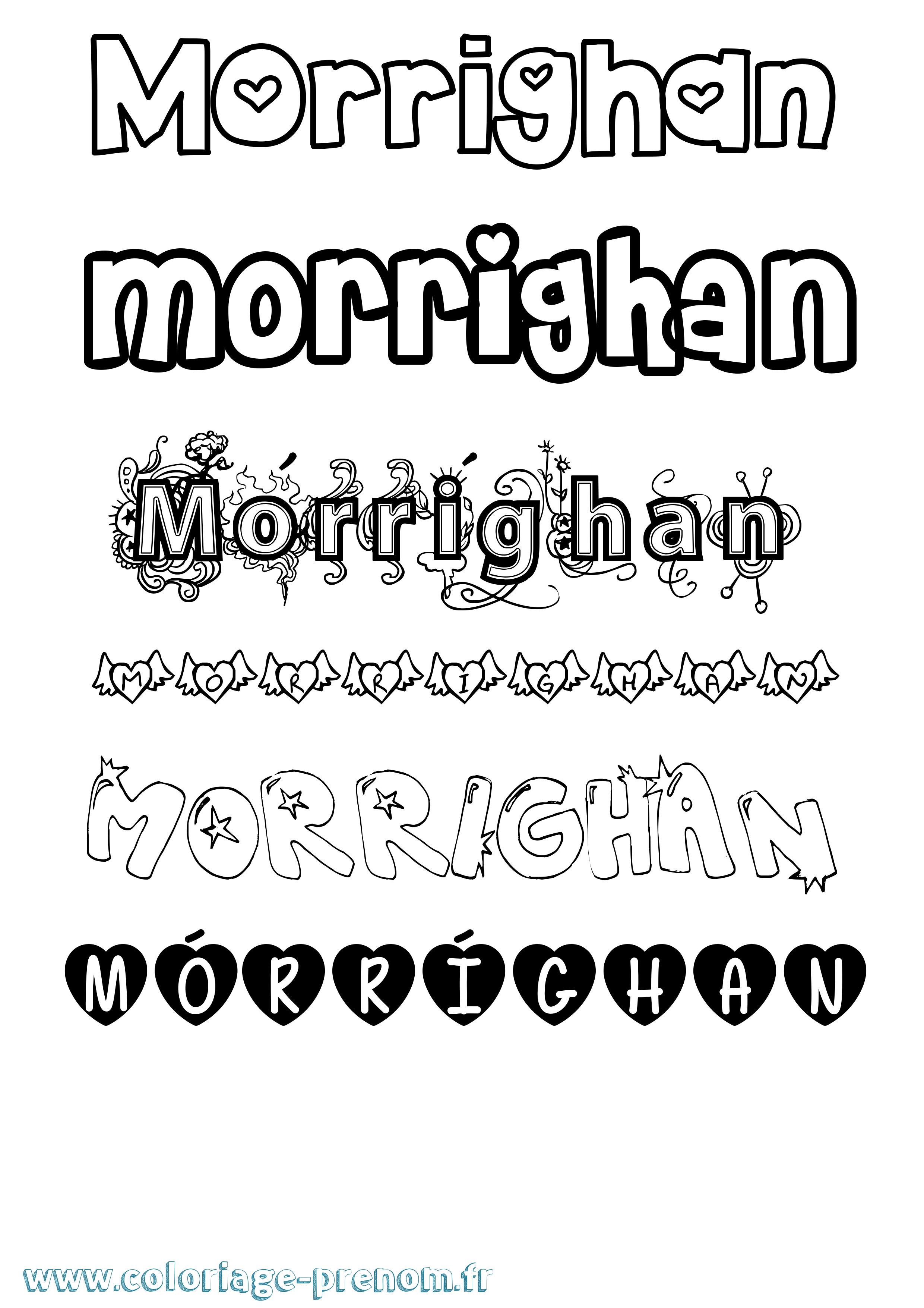 Coloriage prénom Mórríghan Girly
