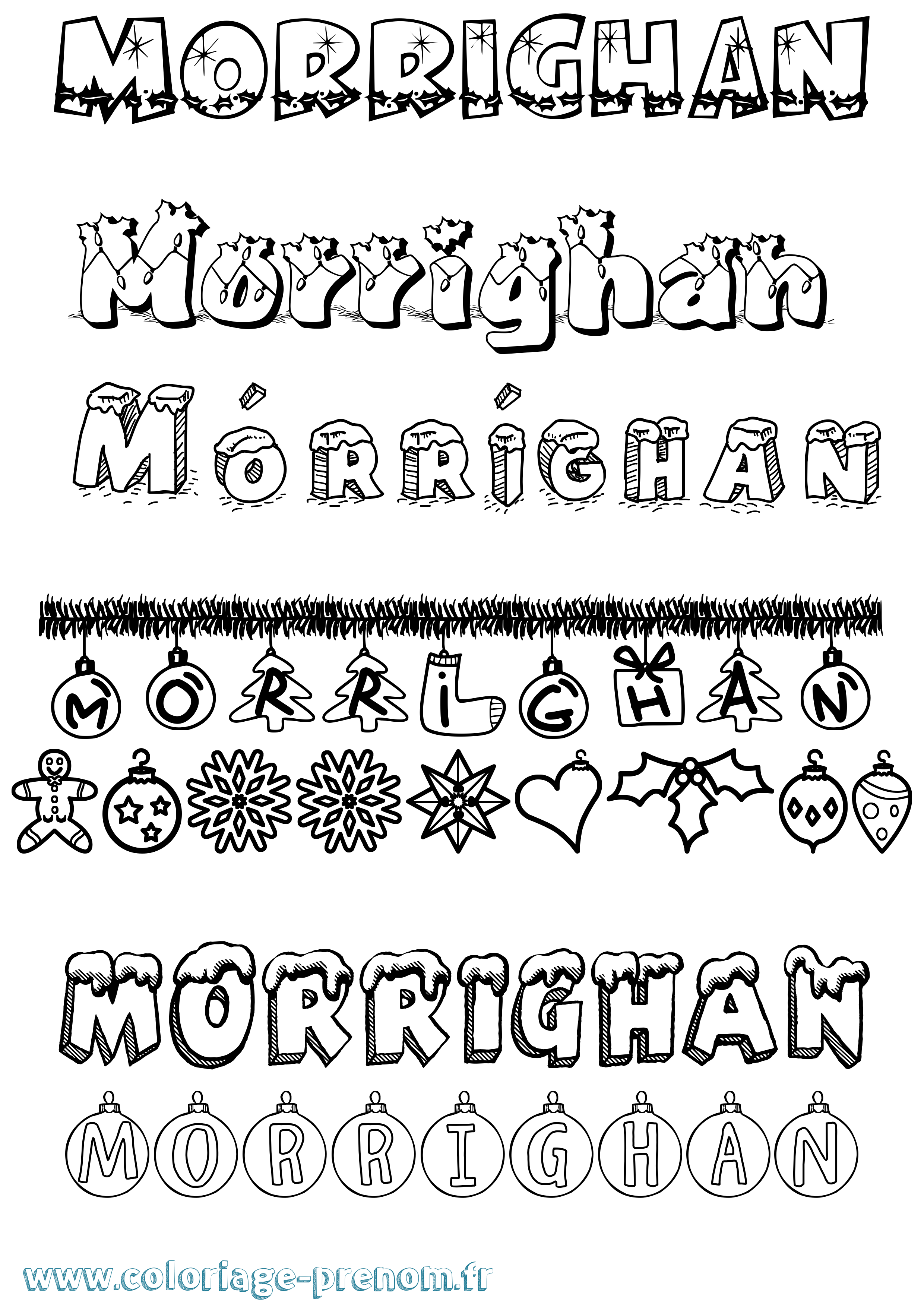 Coloriage prénom Mórríghan Noël