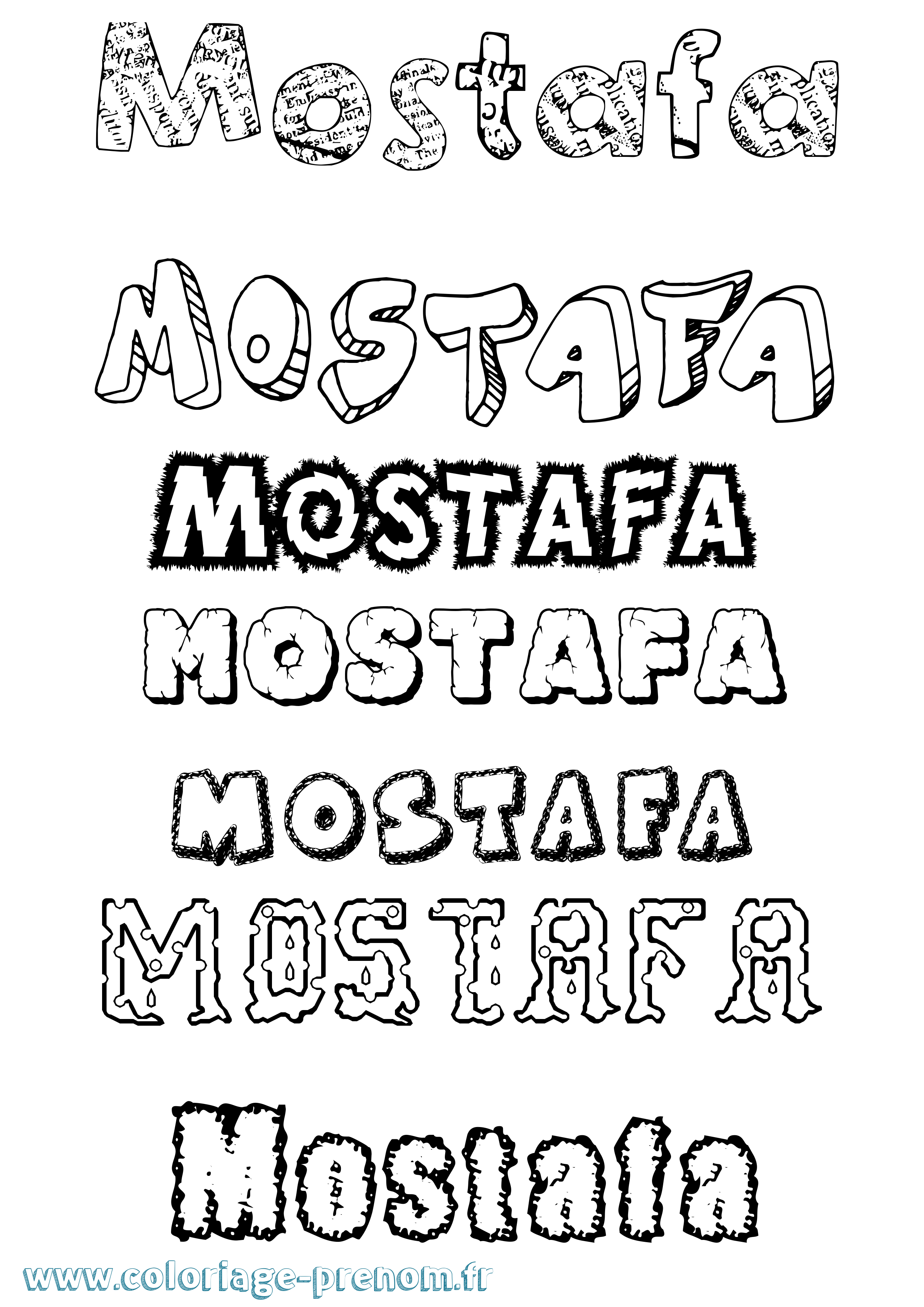 Coloriage prénom Mostafa Destructuré