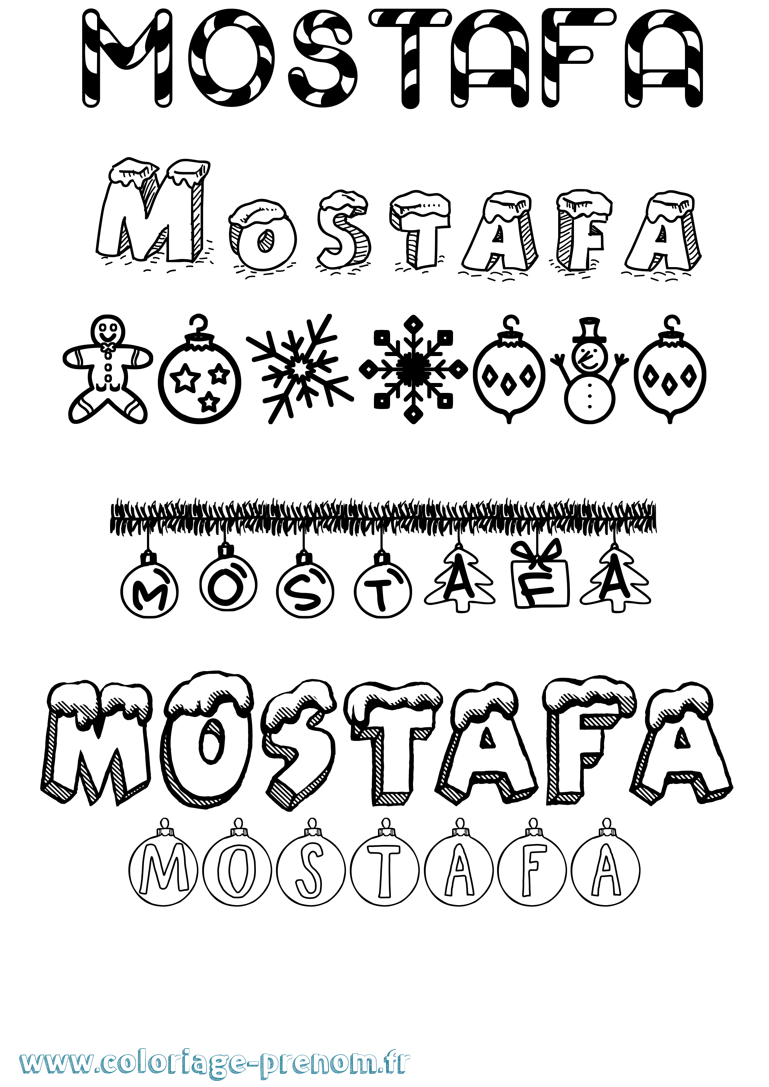 Coloriage prénom Mostafa Noël