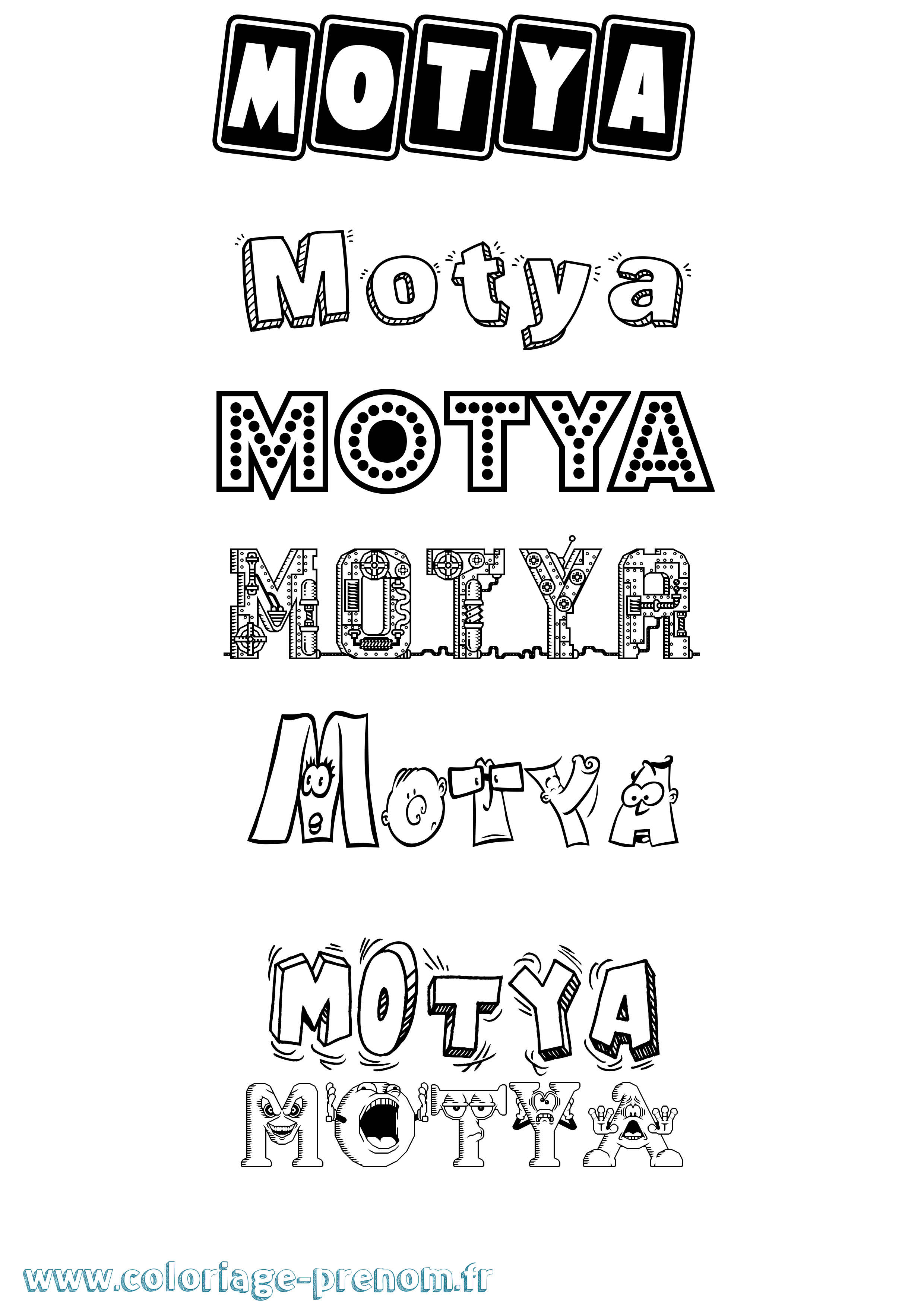 Coloriage prénom Motya Fun