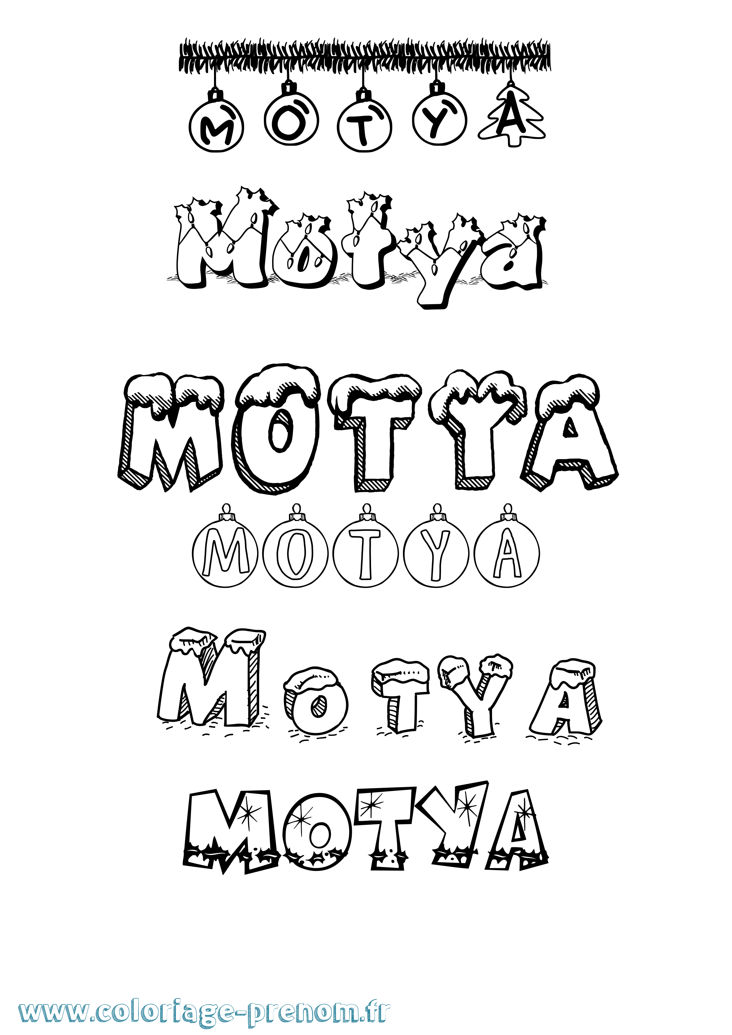 Coloriage Motya Noël Coloriage prénom Motya Noël