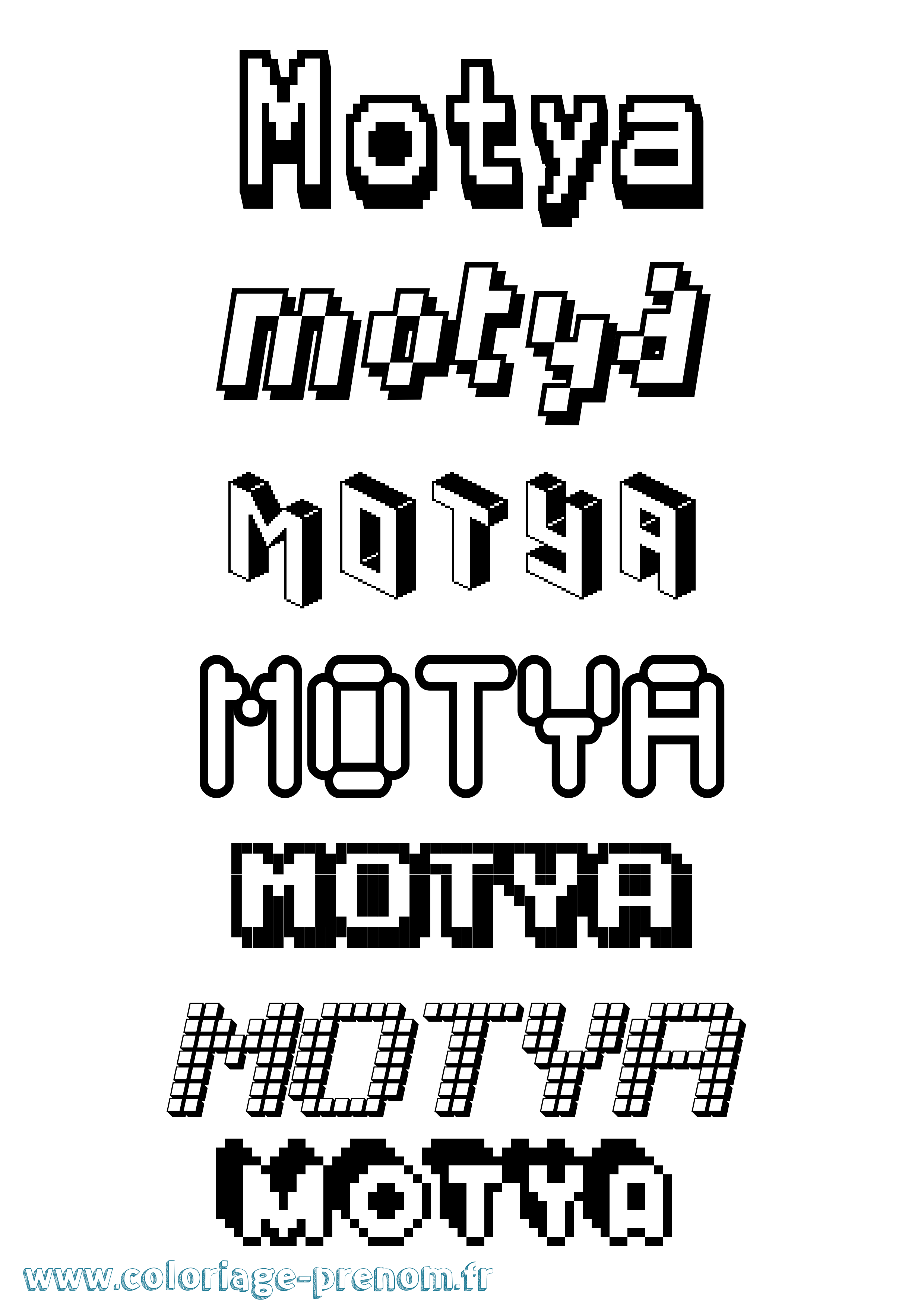 Coloriage prénom Motya Pixel
