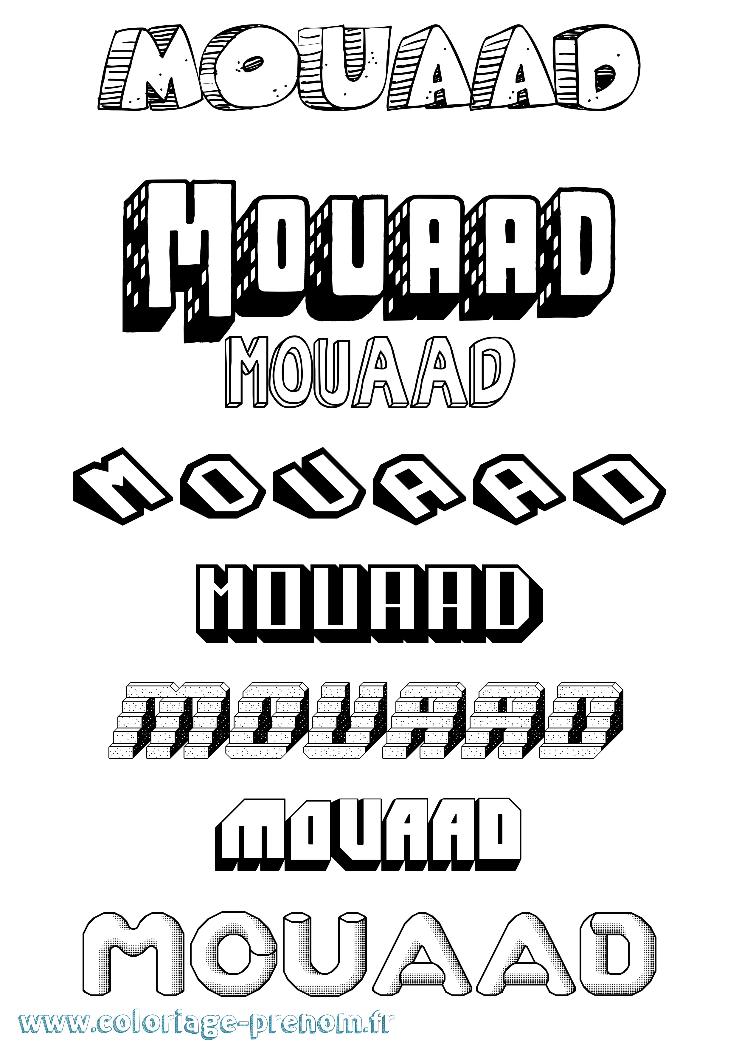 Coloriage prénom Mouaad Effet 3D