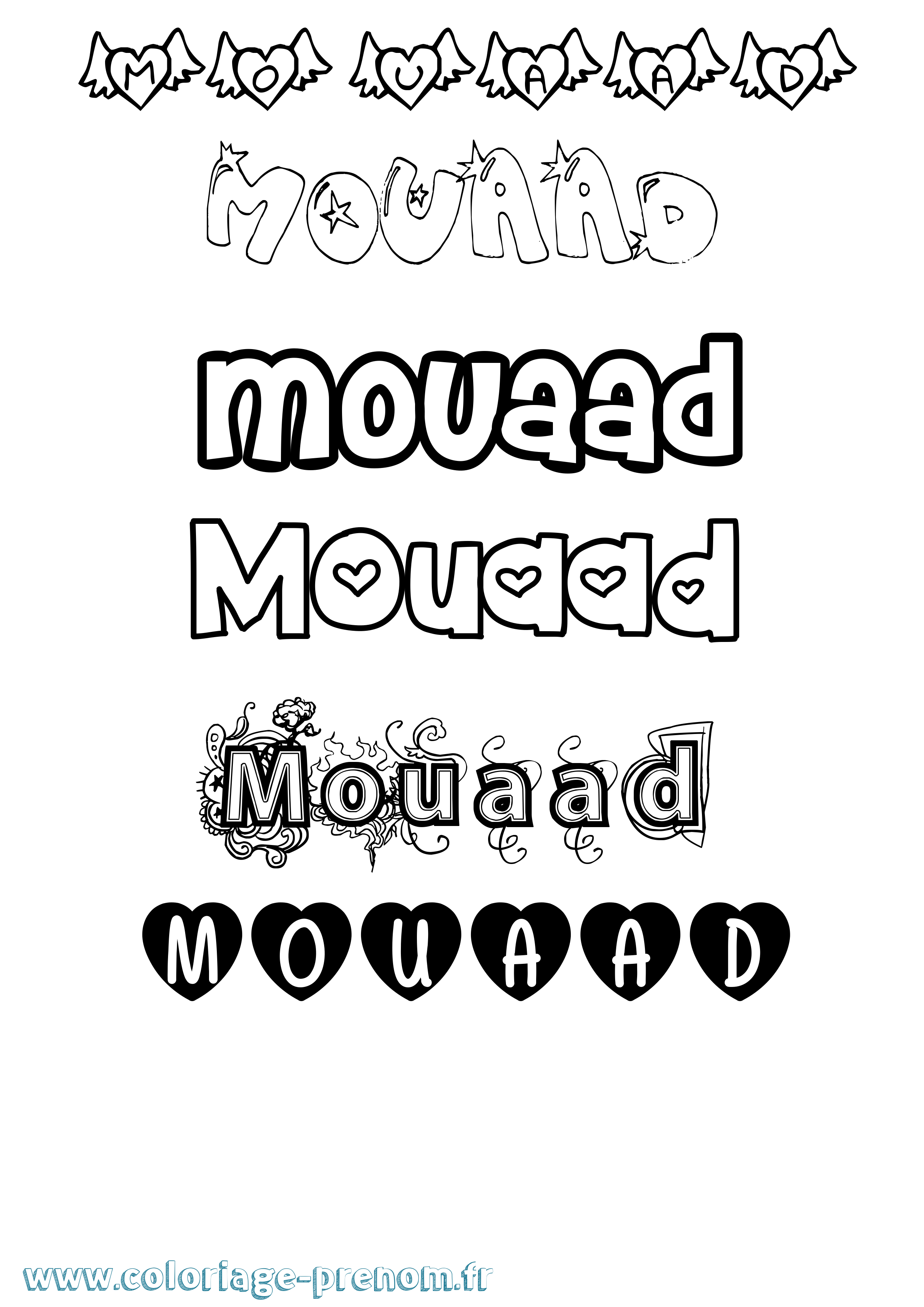 Coloriage prénom Mouaad Girly