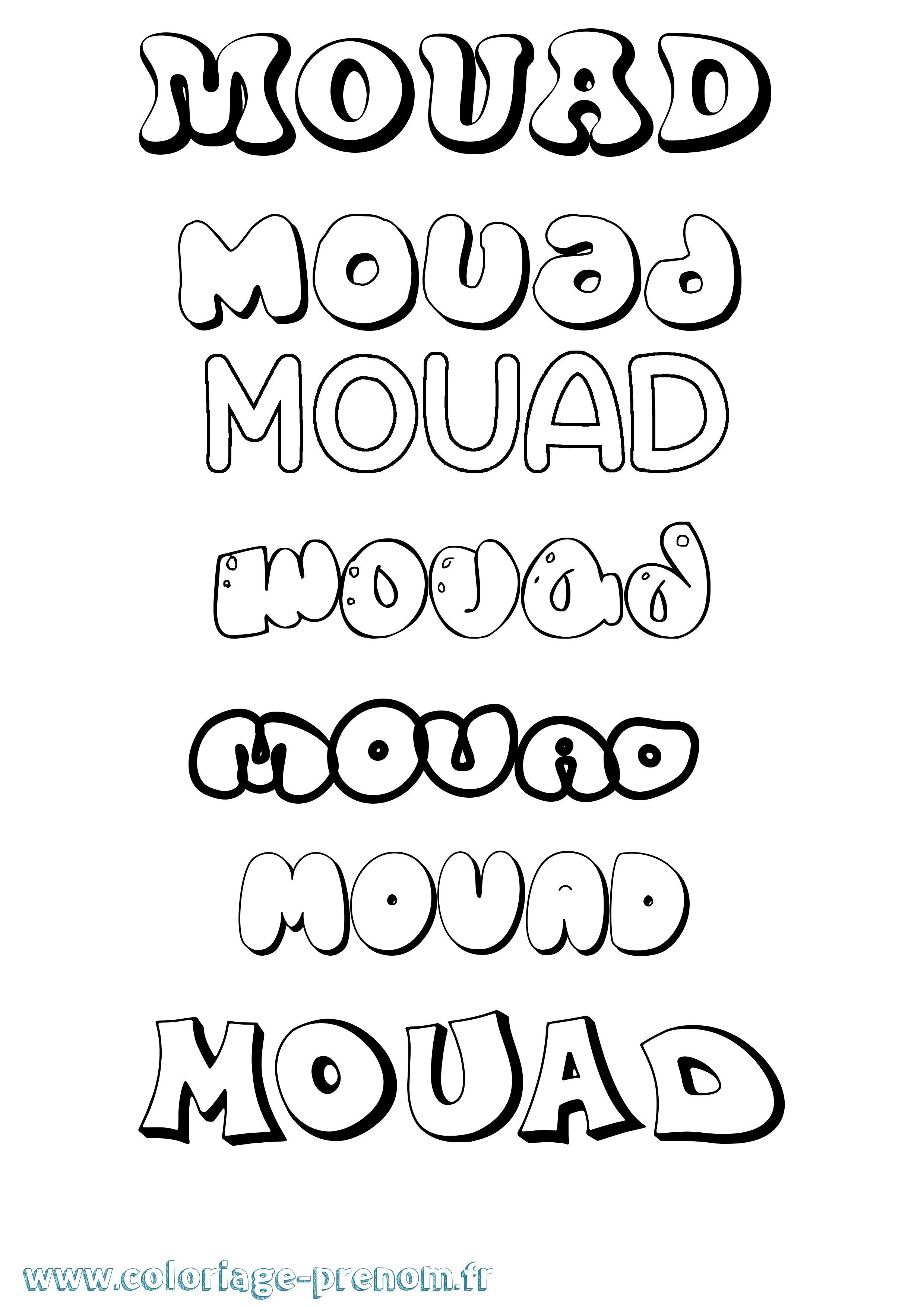 Coloriage prénom Mouad Bubble