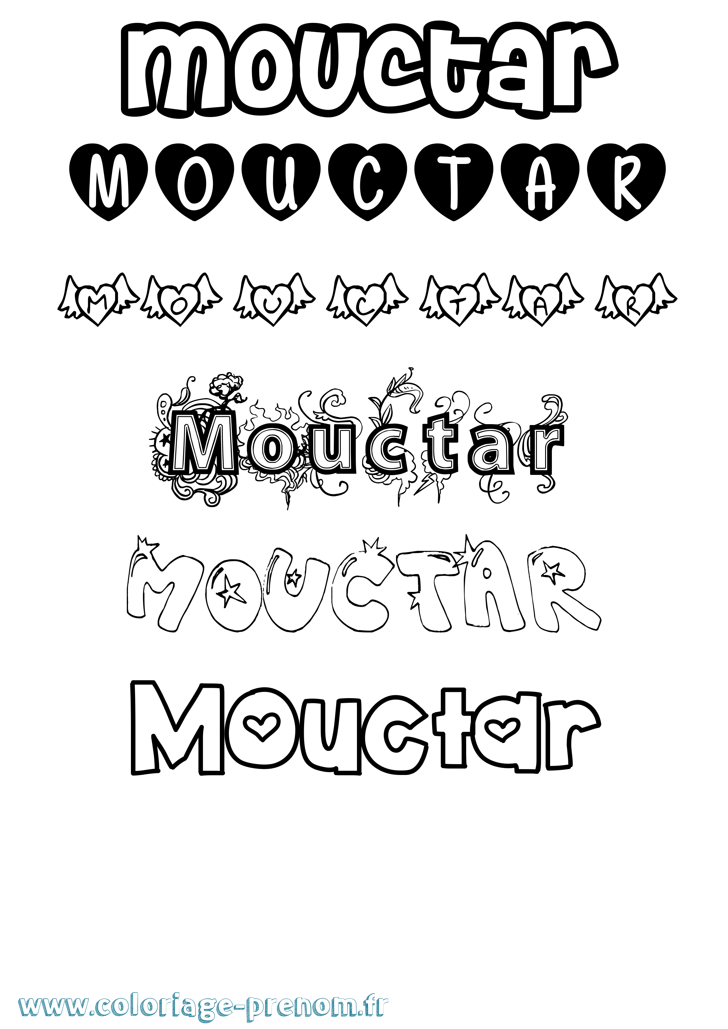 Coloriage Mouctar Girly Coloriage prénom Mouctar Girly
