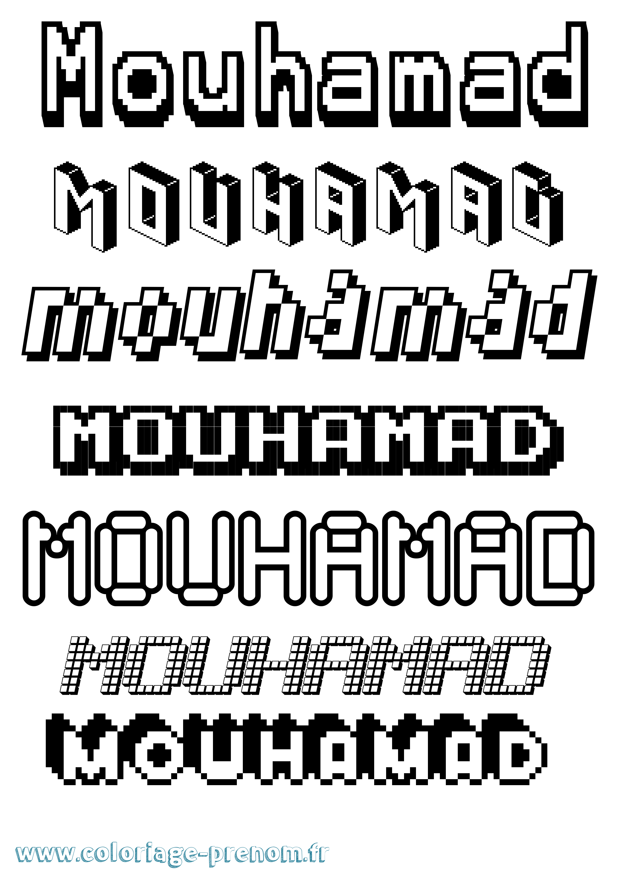 Coloriage prénom Mouhamad Pixel