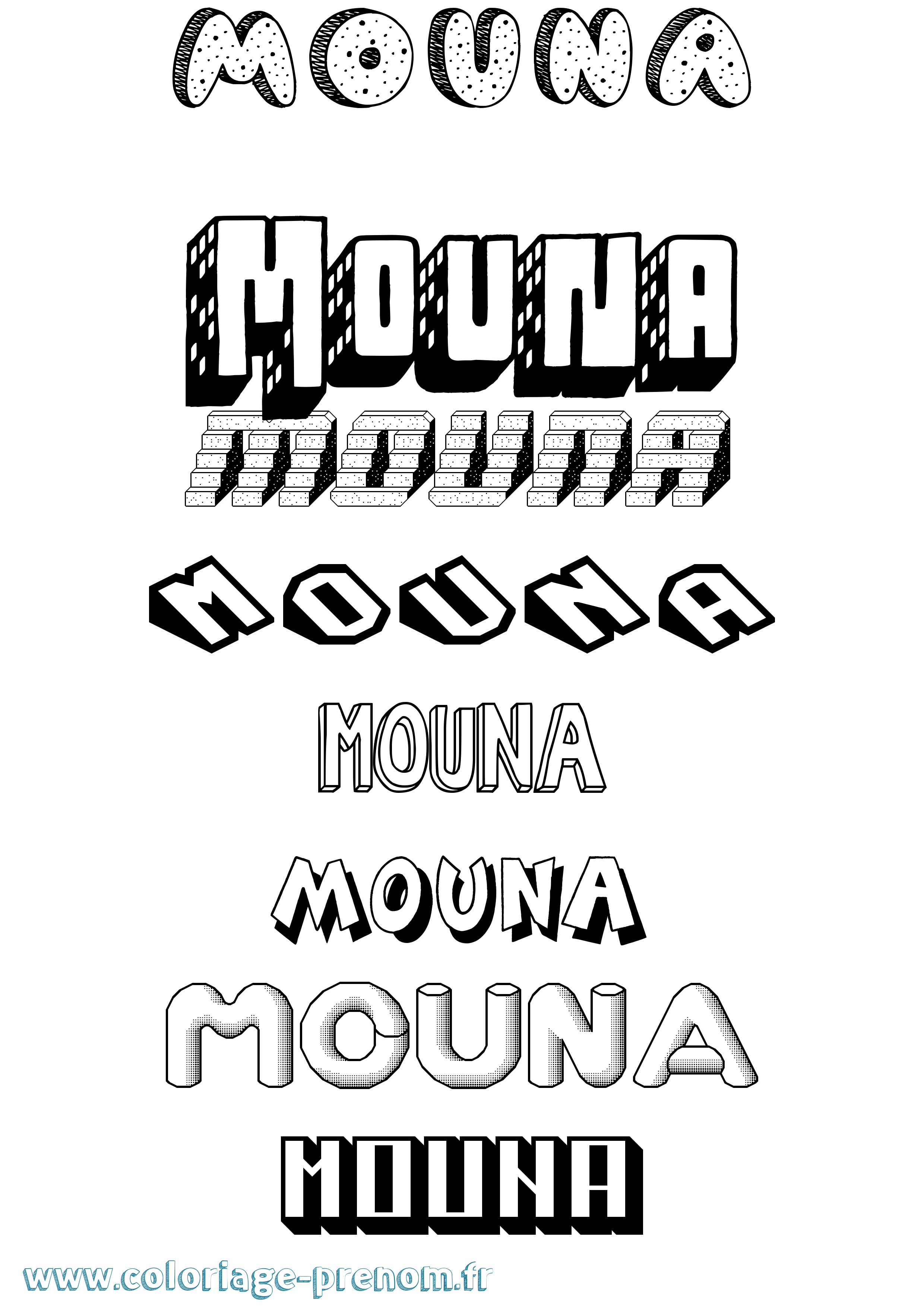 Coloriage prénom Mouna Effet 3D