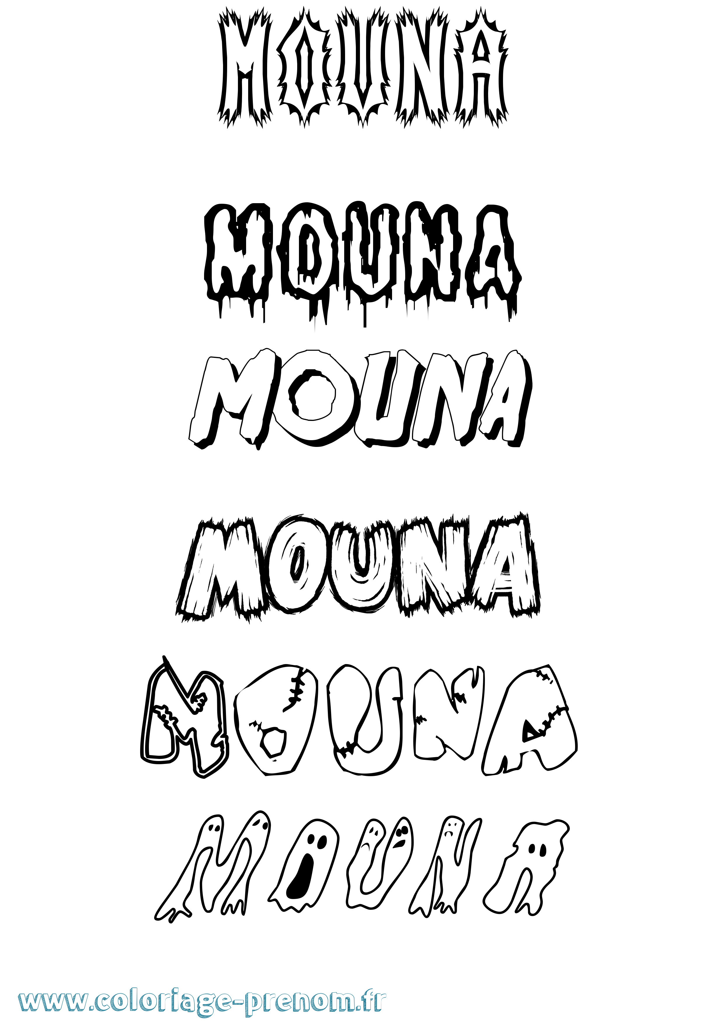 Coloriage prénom Mouna Frisson