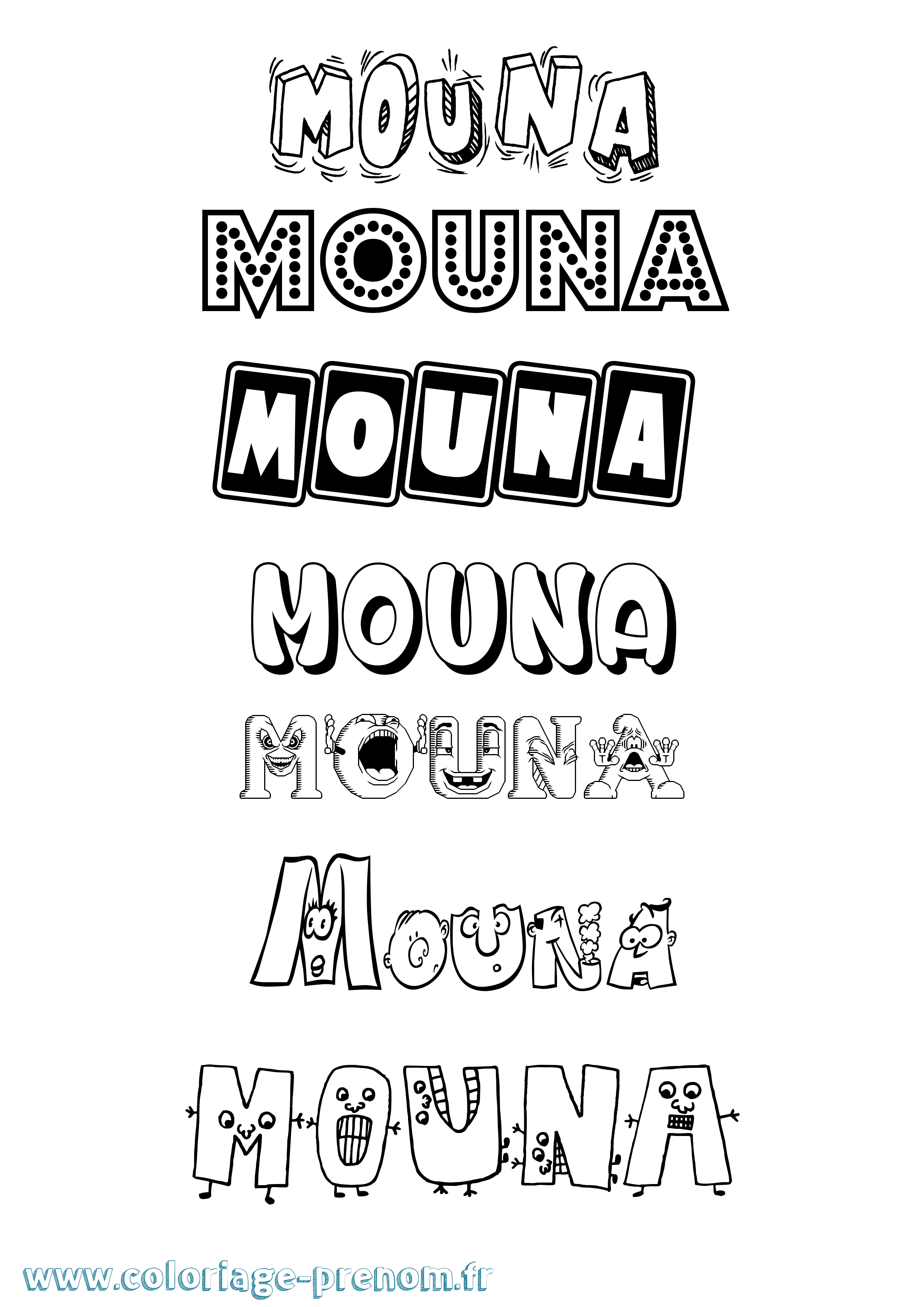 Coloriage prénom Mouna Fun