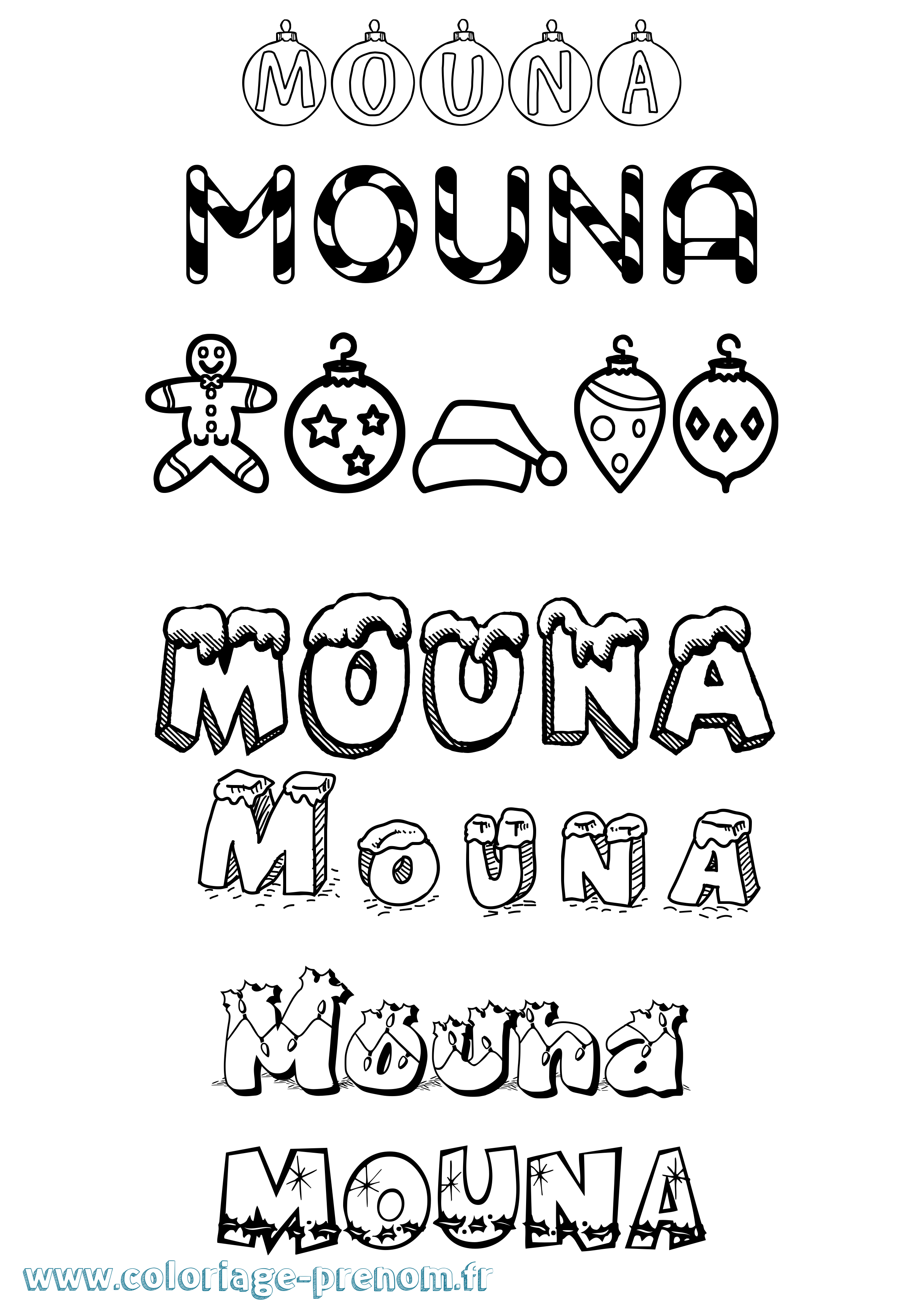 Coloriage prénom Mouna Noël